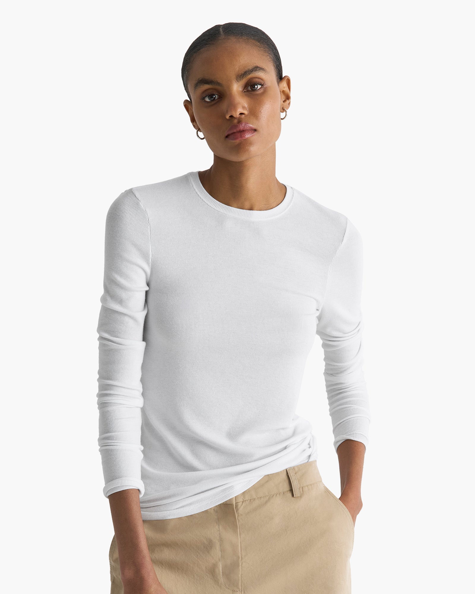 Modal Rib Long Sleeve Crew - White