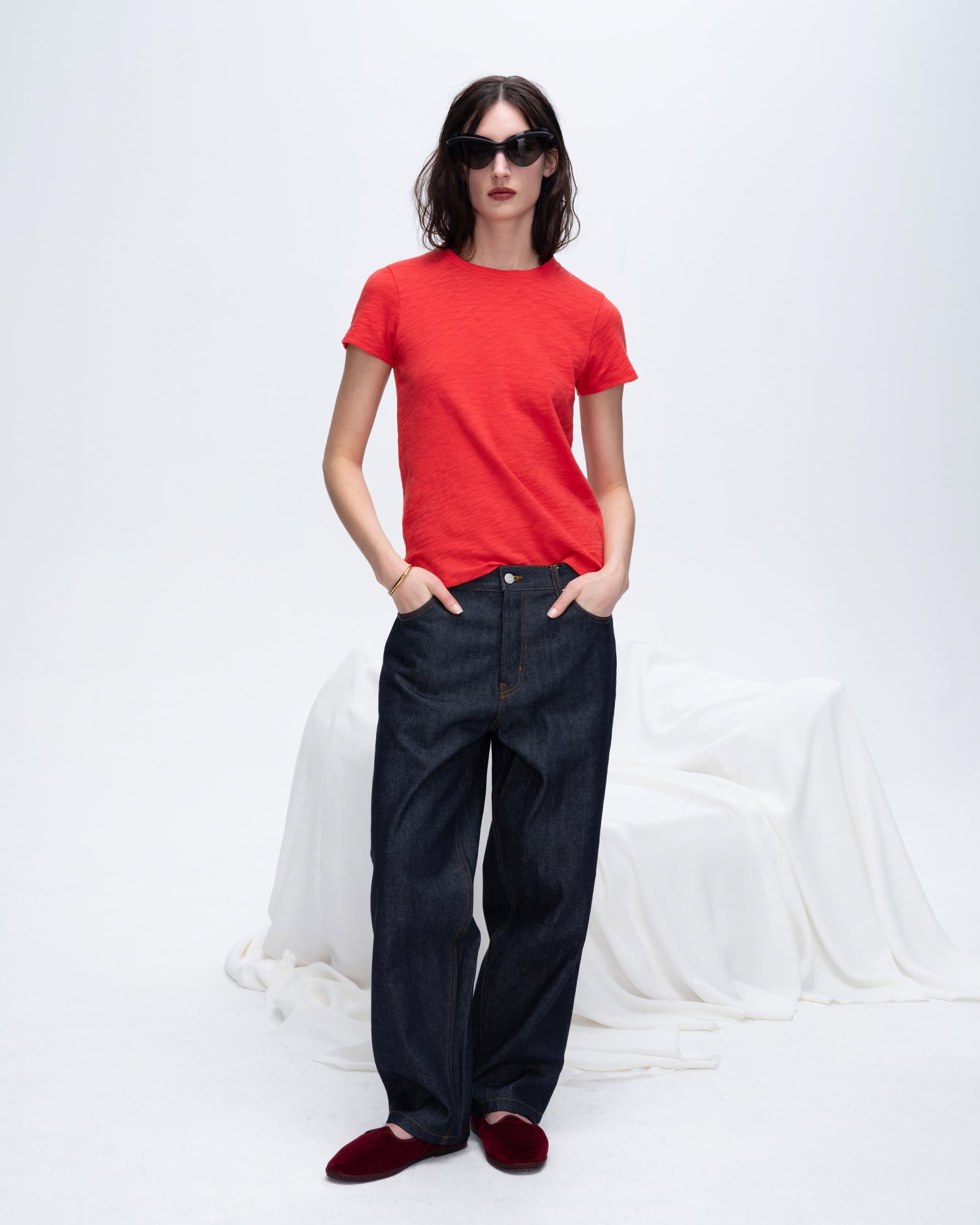 Slub Jersey Schoolboy Short Sleeve Crew Neck Tee - Cardinal Red