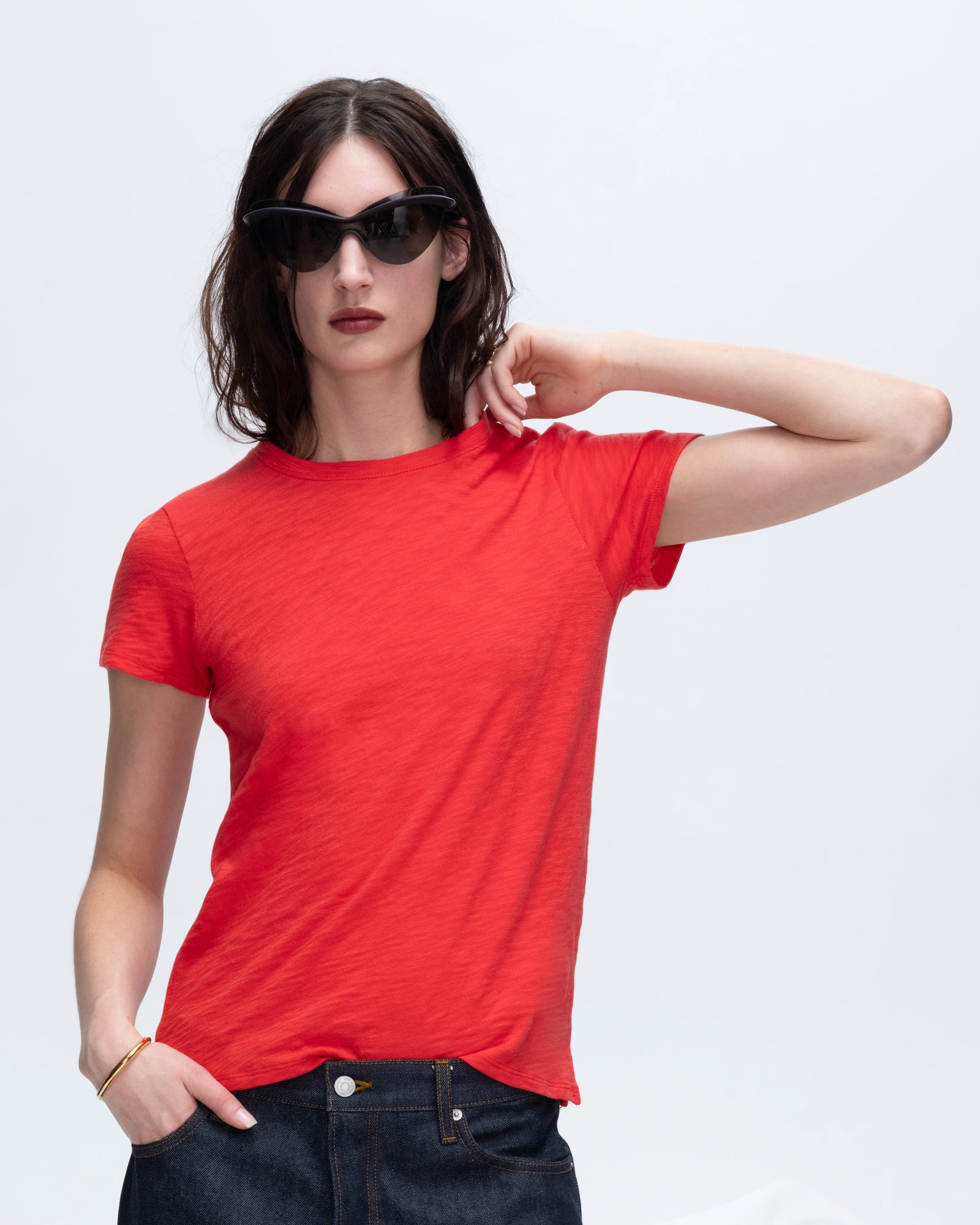 Slub Jersey Schoolboy Short Sleeve Crew Neck Tee - Cardinal Red