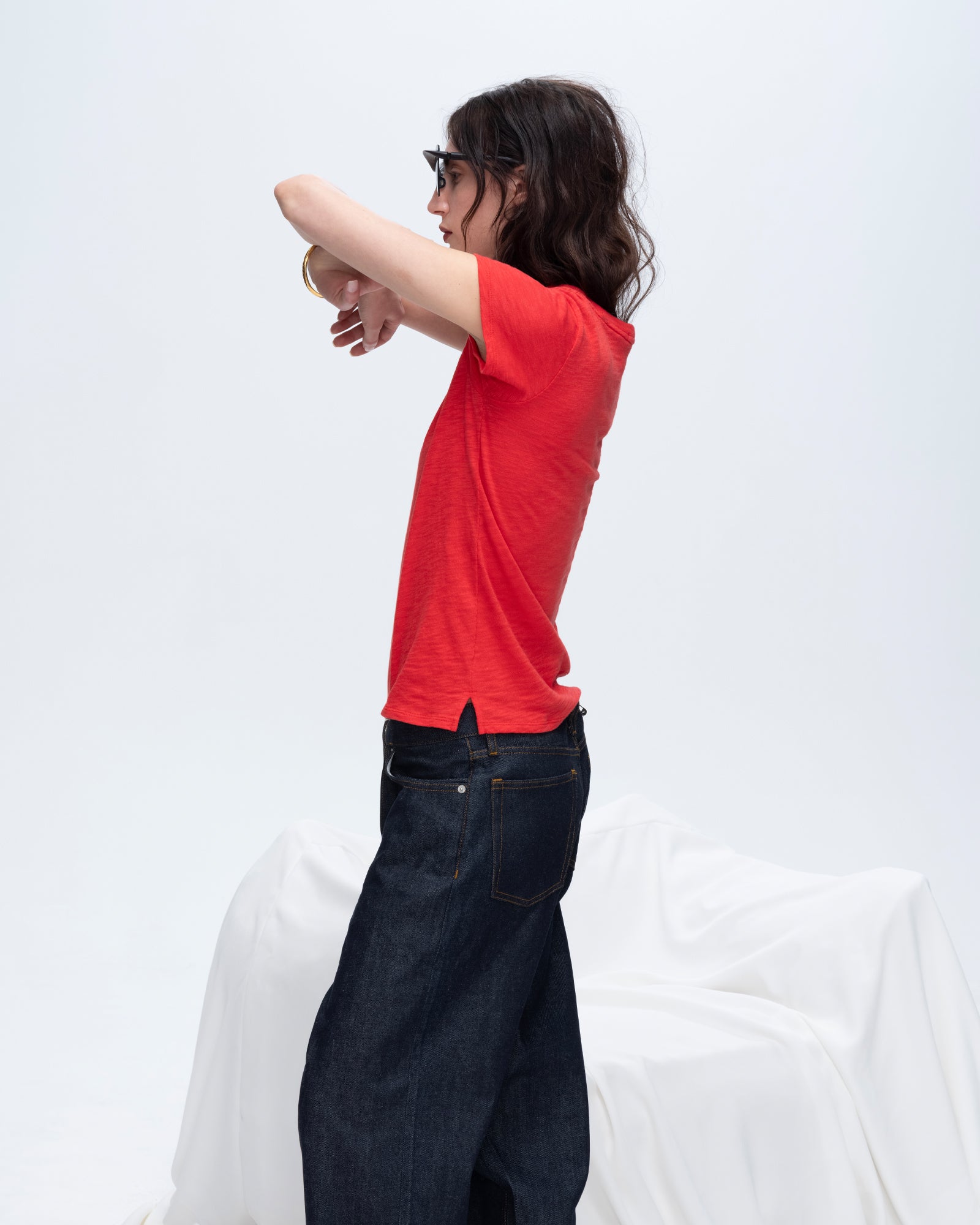 Slub Jersey Schoolboy Short Sleeve Crew Neck Tee - Cardinal Red