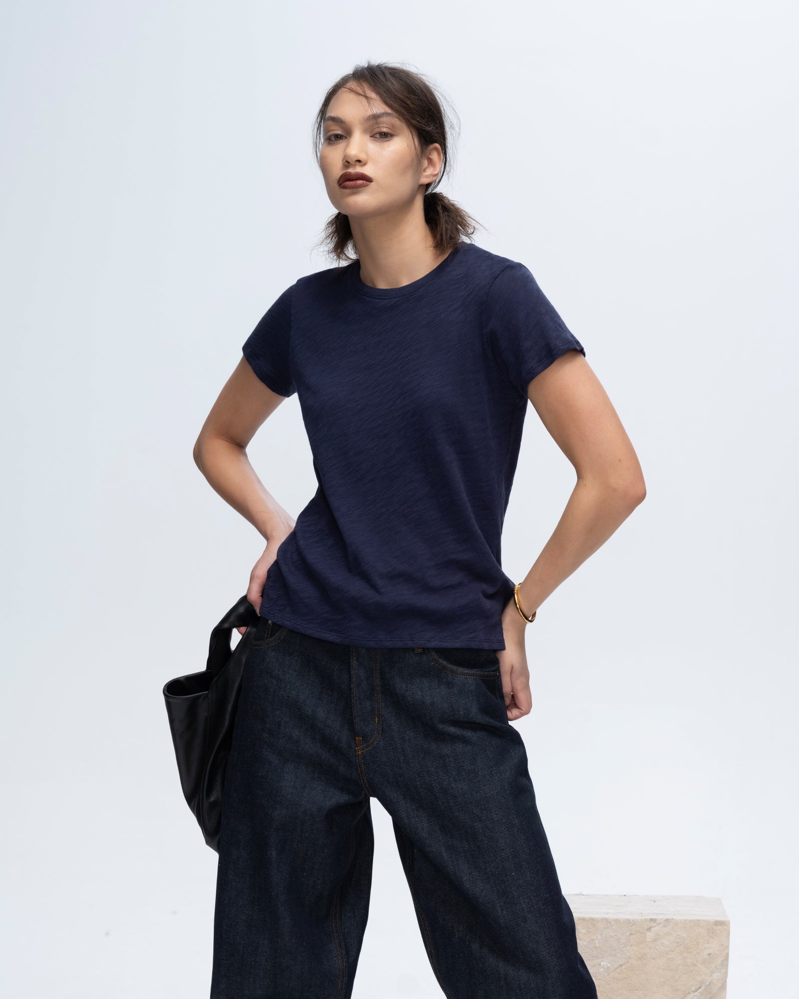 Slub Jersey Schoolboy Crew Neck Tee - Midnight