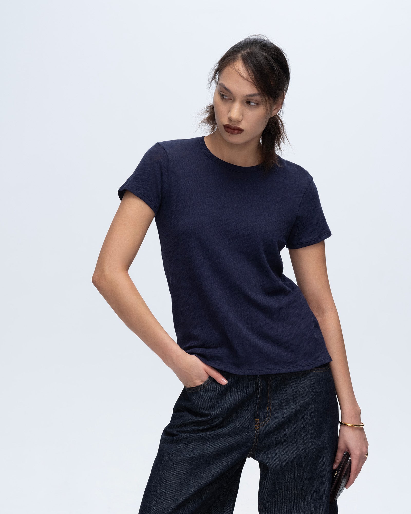 Slub Jersey Schoolboy Crew Neck Tee - Midnight