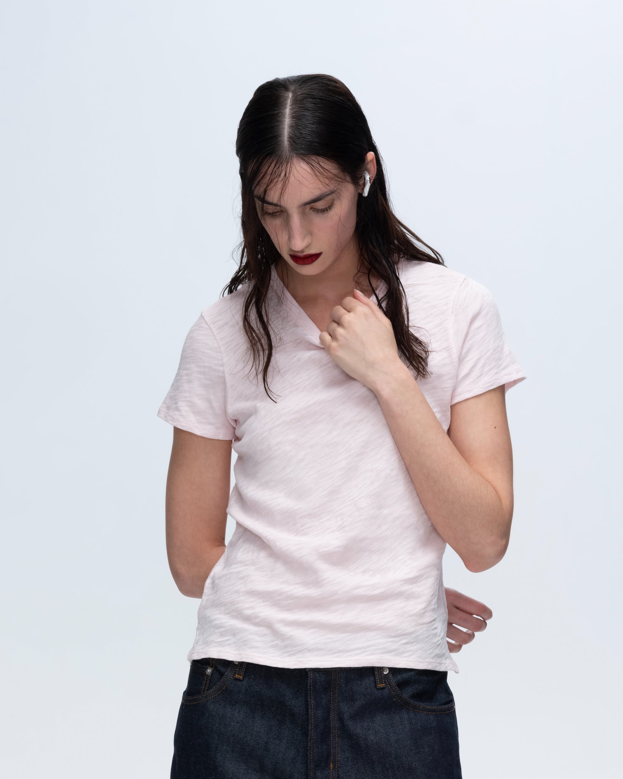 Slub Jersey Schoolboy Short Sleeve Crew Neck Tee - Pink Camelia