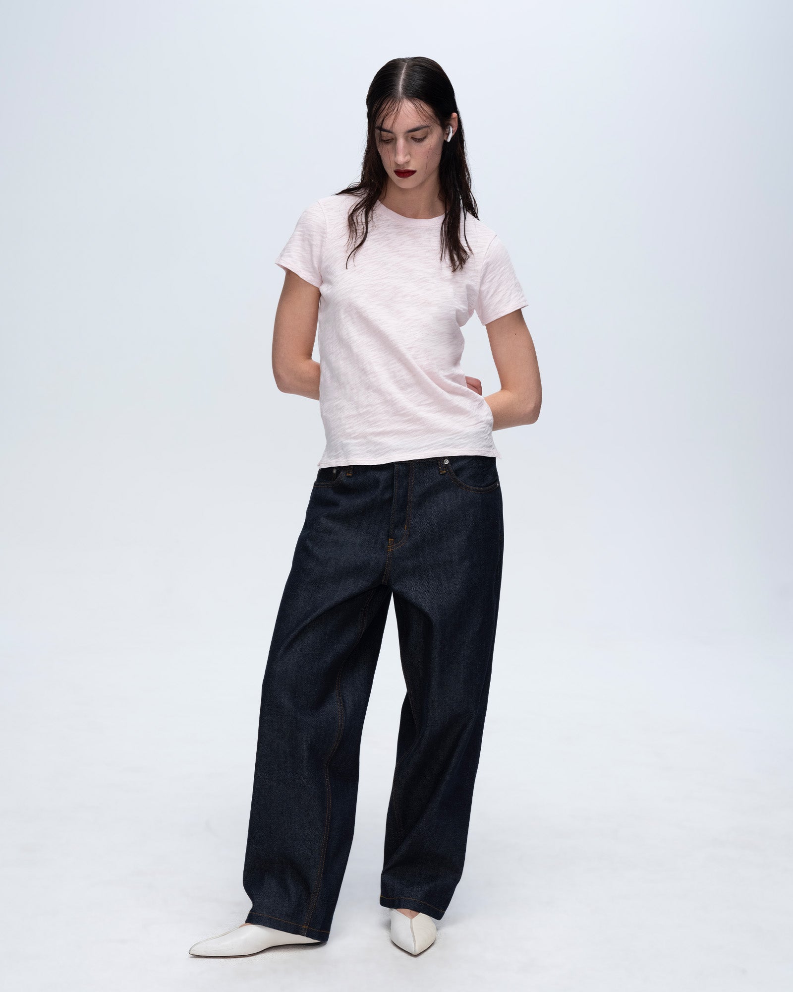 Slub Jersey Schoolboy Short Sleeve Crew Neck Tee - Pink Camelia