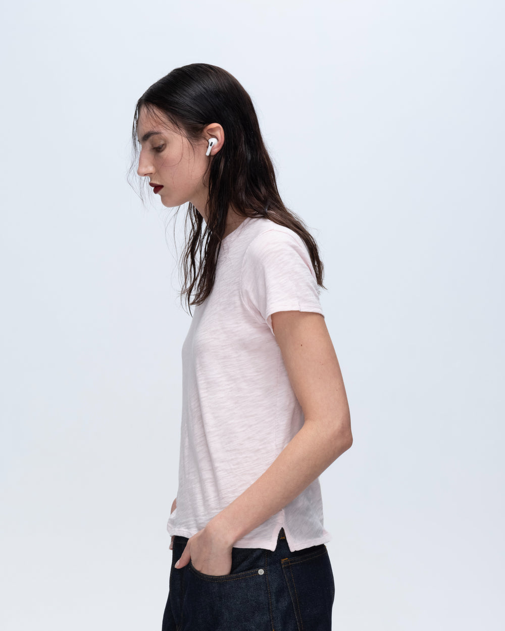 Slub Jersey Schoolboy Short Sleeve Crew Neck Tee - Pink Camelia
