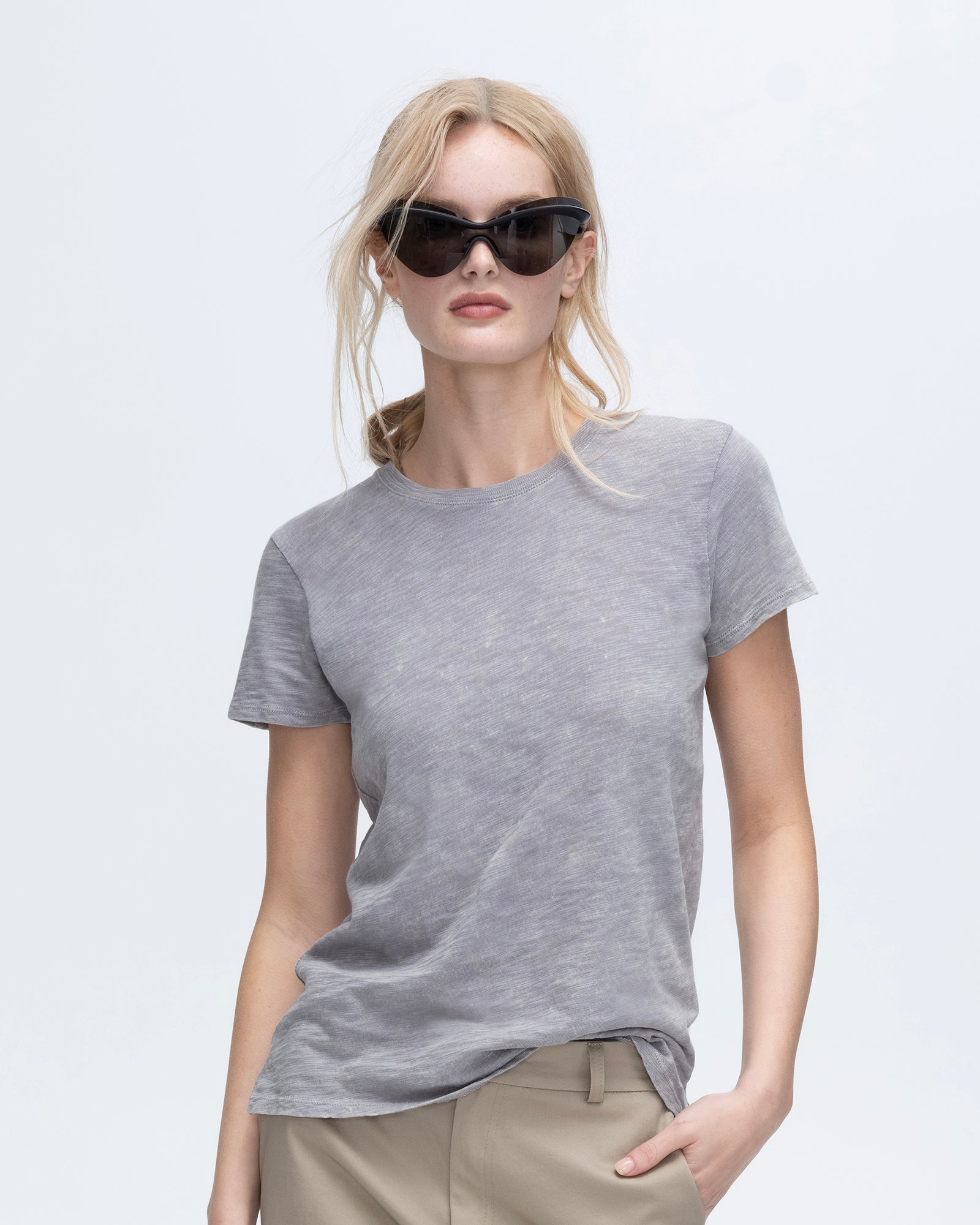 Slub Jersey Chroma Wash Schoolboy Short Sleeve Crew Neck Tee - Shark