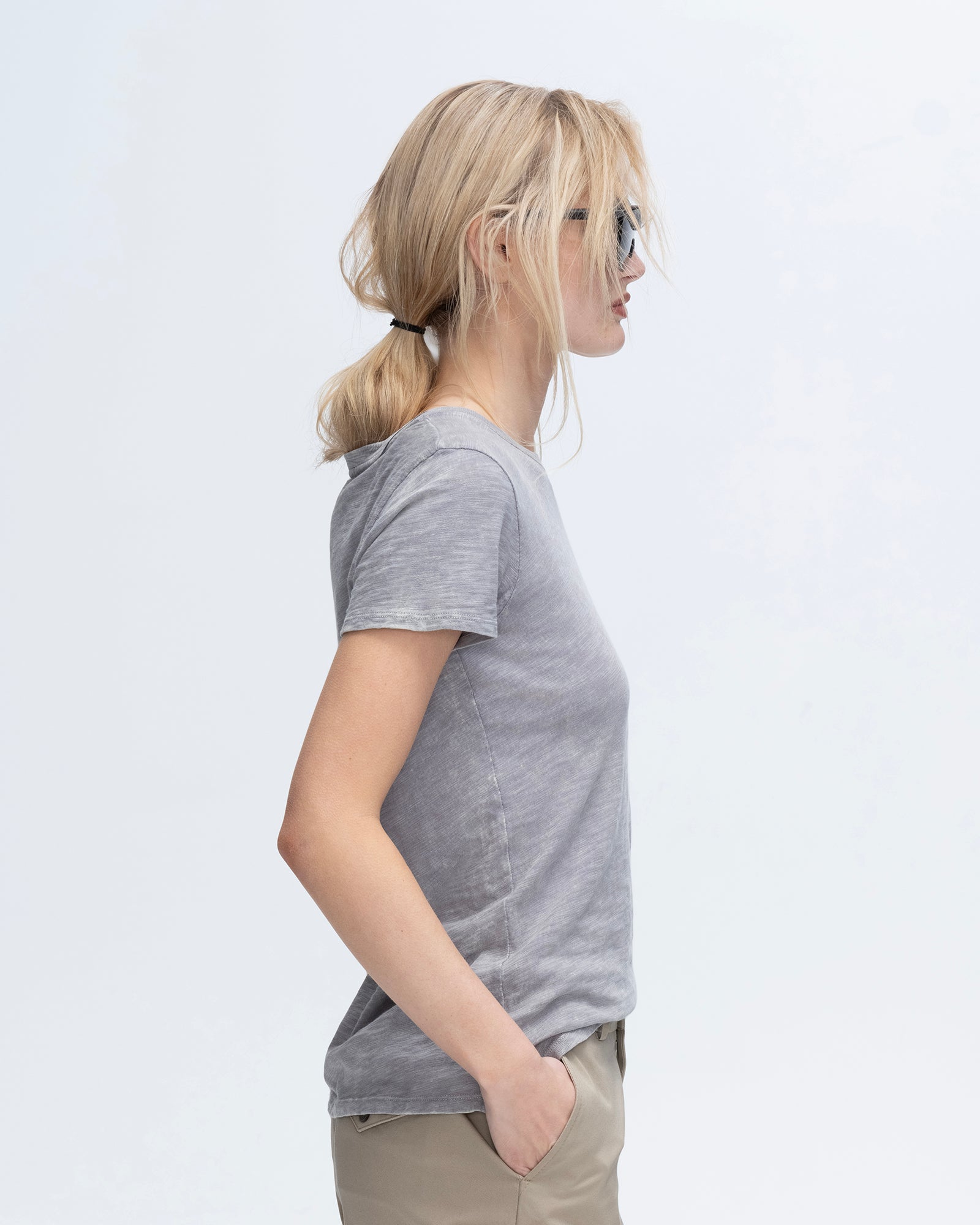 Slub Jersey Chroma Wash Schoolboy Short Sleeve Crew Neck Tee - Shark