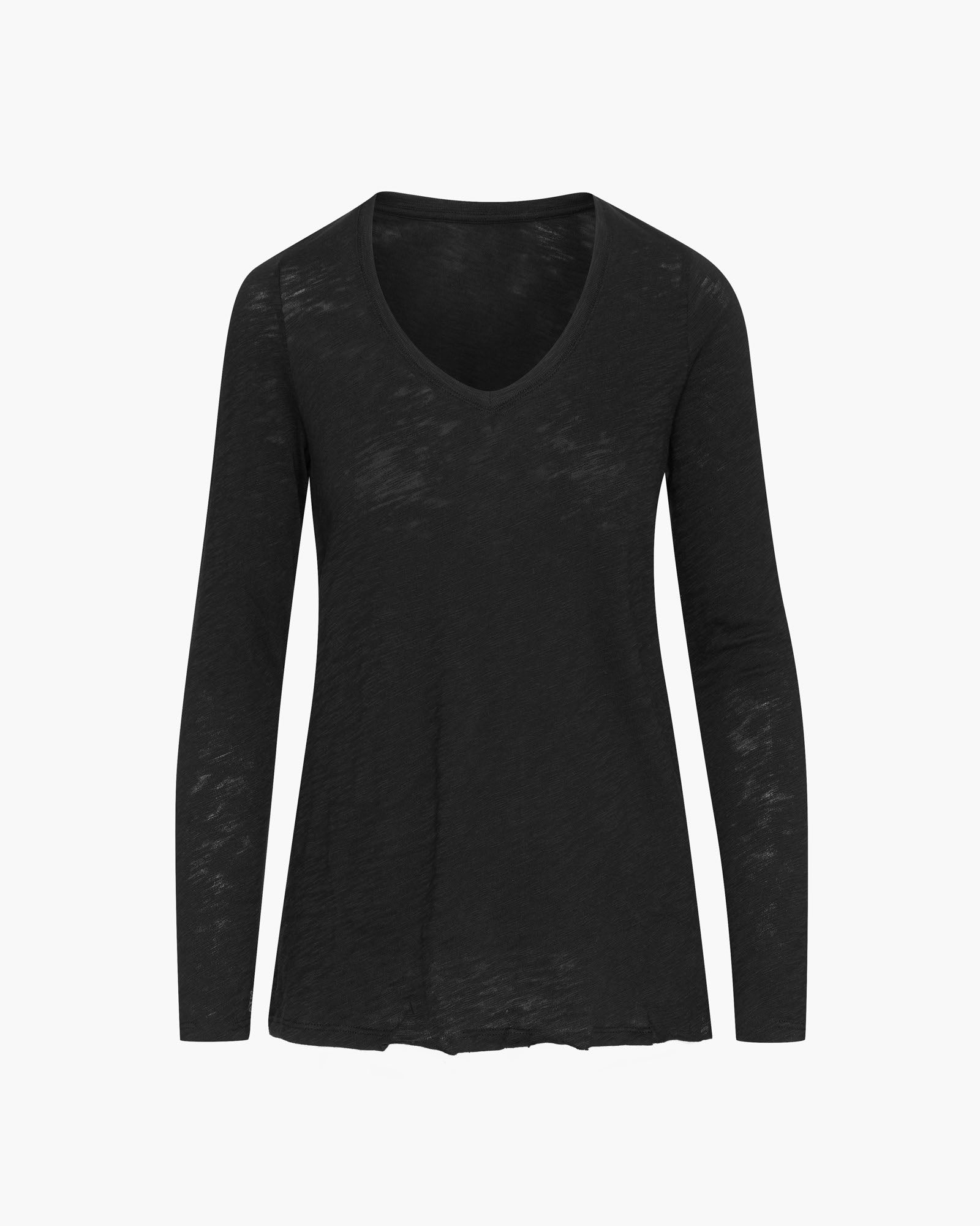 Slub Jersey Long Sleeve V-Neck Tee - Black