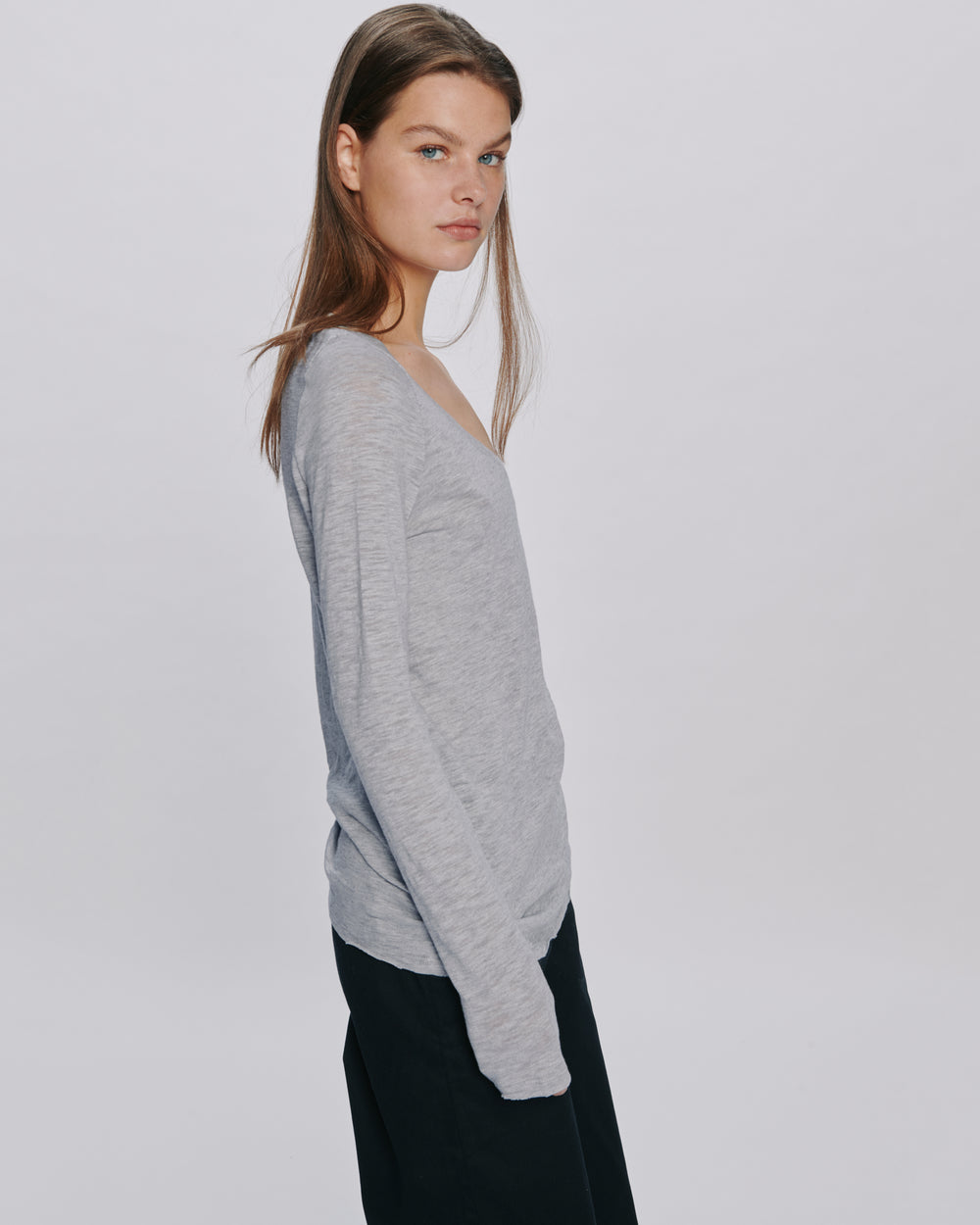Slub Jersey Long Sleeve V-Neck Tee - Heather Grey