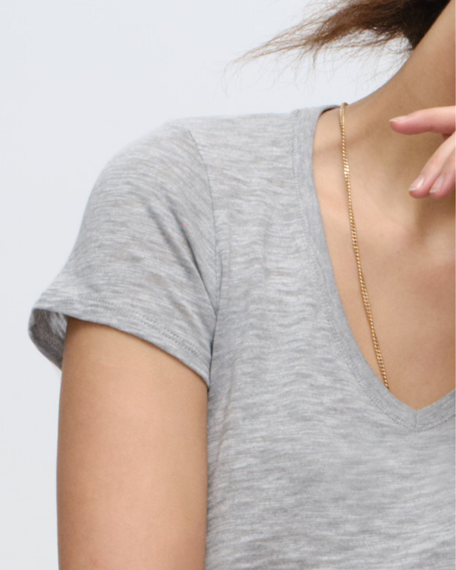 Slub Jersey Schoolboy V-Neck Tee - Heather Grey
