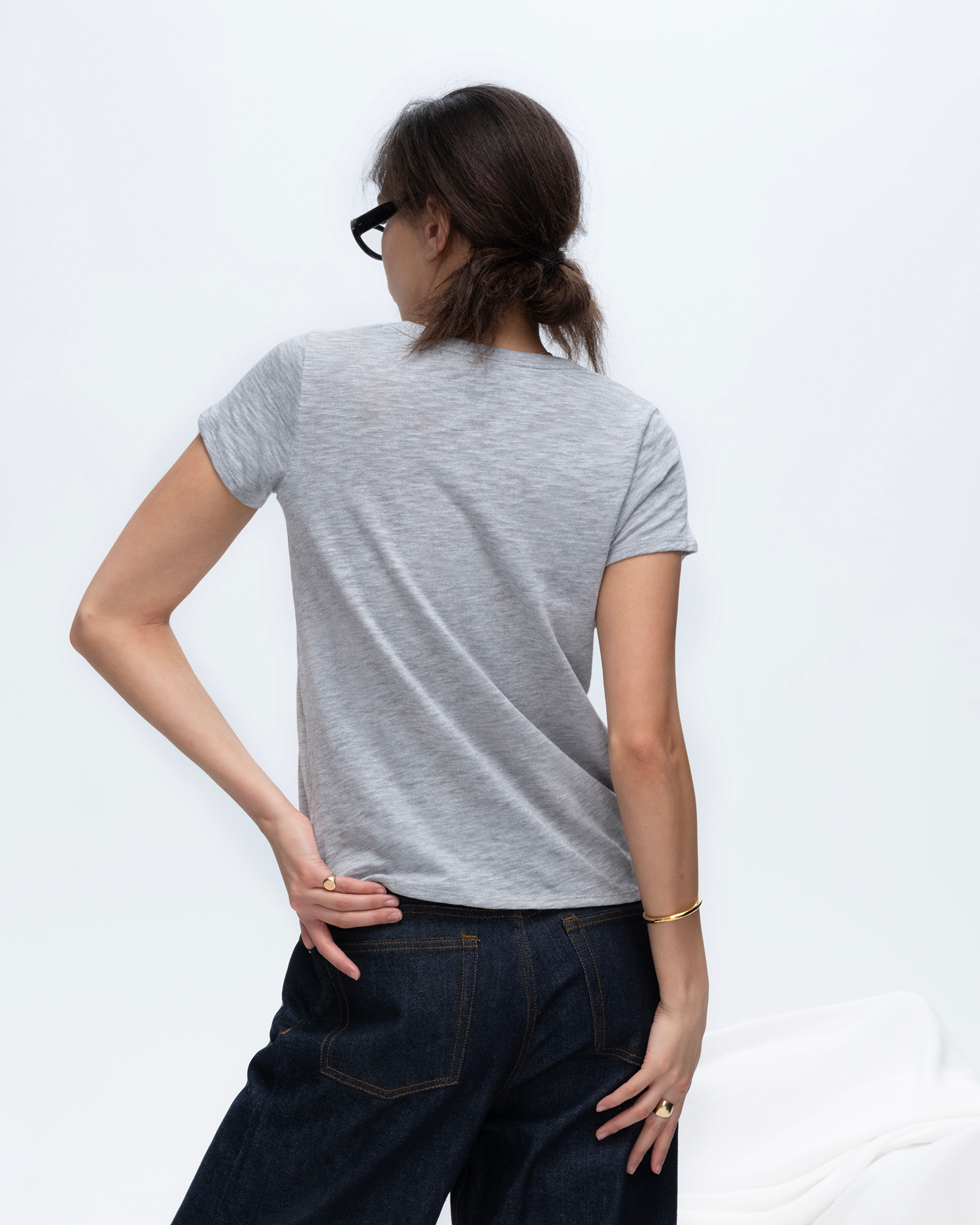 Slub Jersey Schoolboy V-Neck Tee - Heather Grey