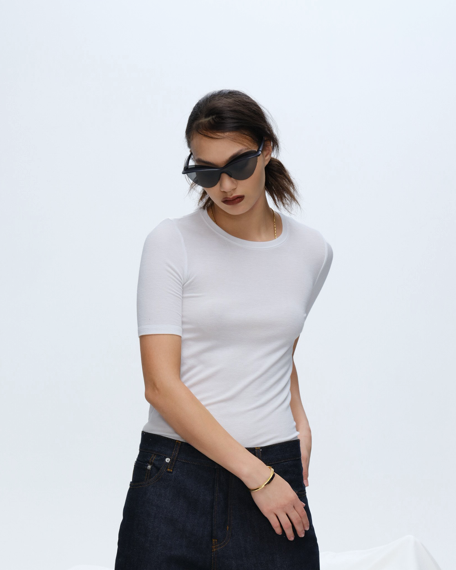 Modal Rib Short Sleeve Crew Neck Tee - White