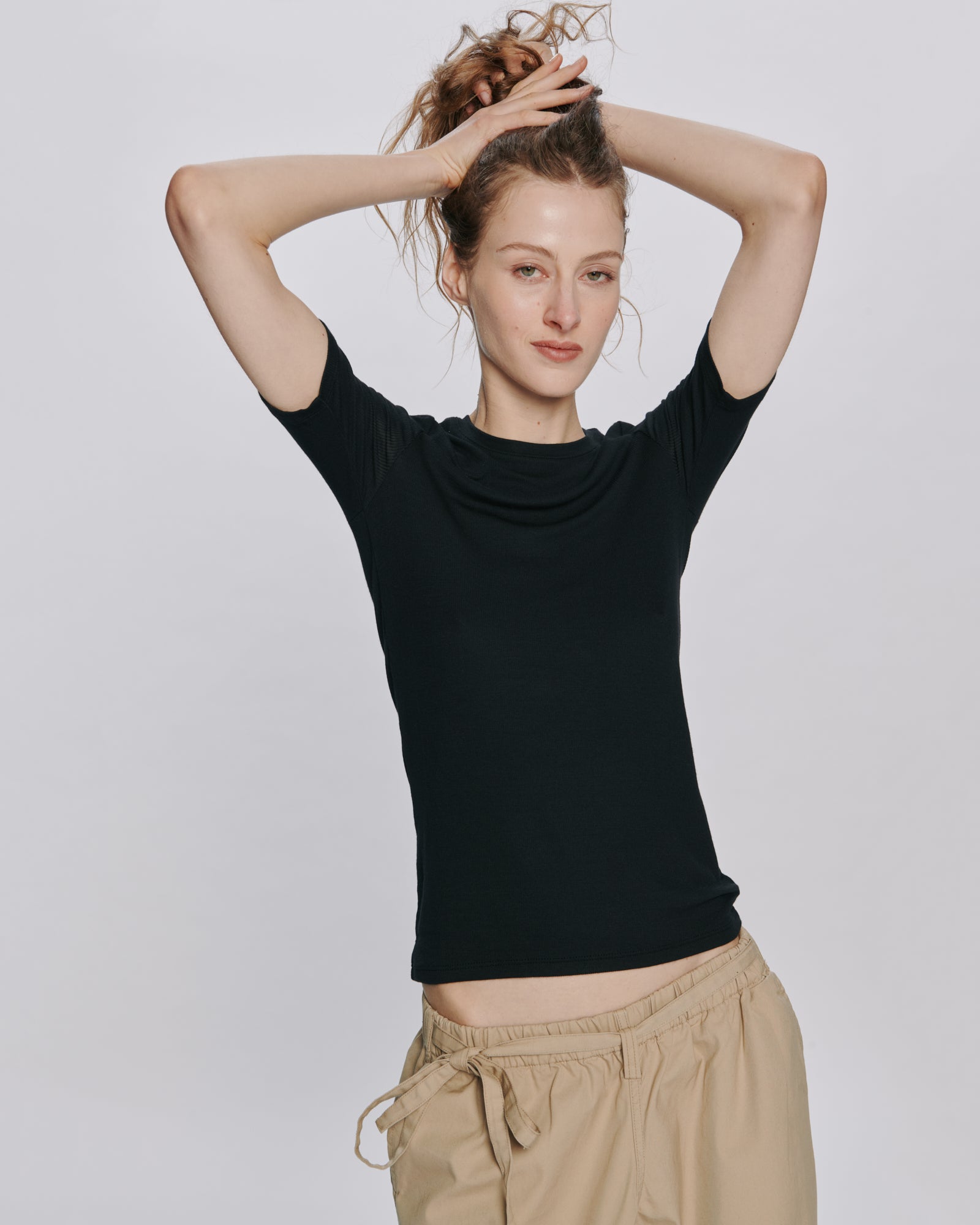 Modal Rib Short Sleeve Crew Neck Tee - Black