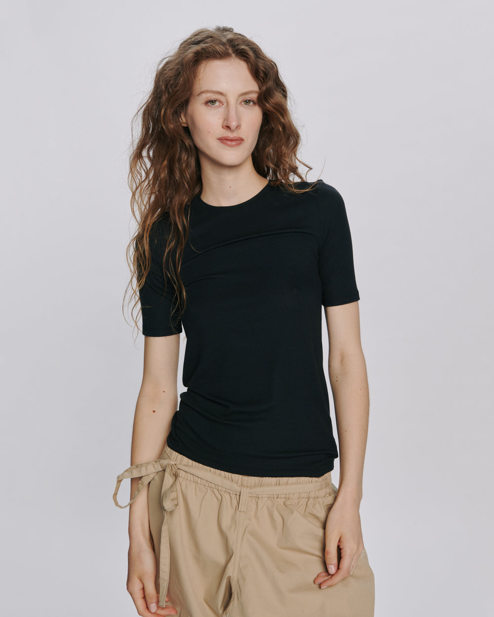 Modal Rib Short Sleeve Crew Neck Tee - Black
