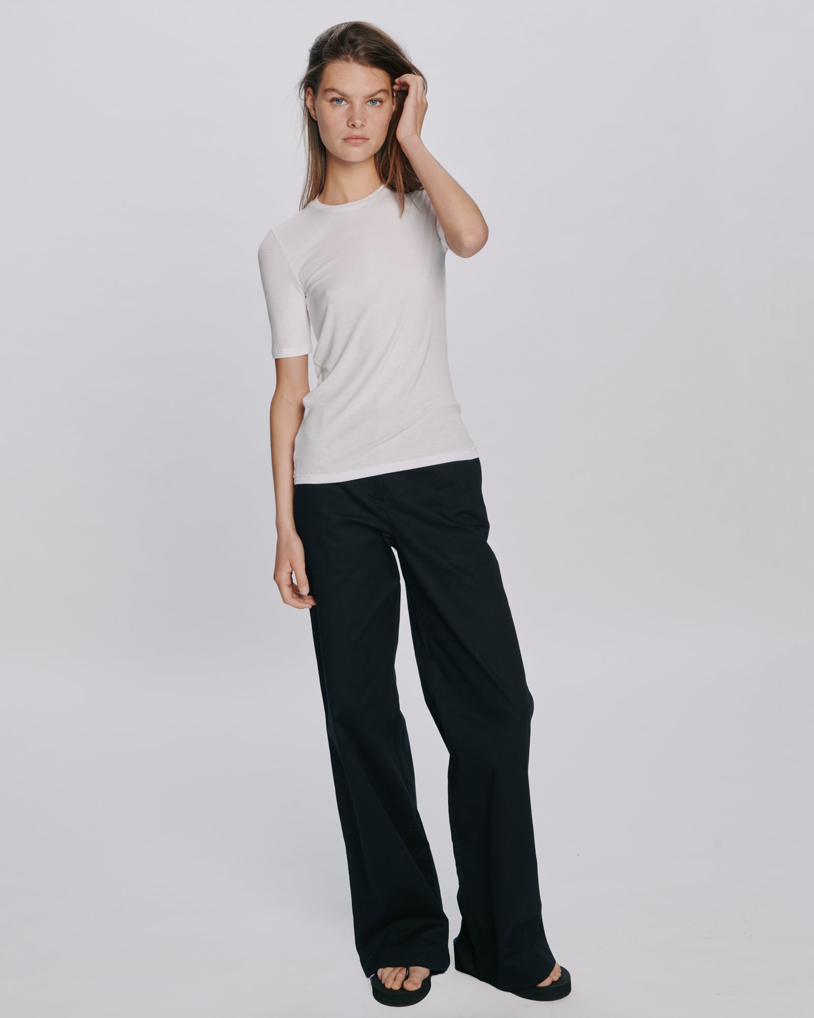 Modal Rib Short Sleeve Crew Neck Tee - White
