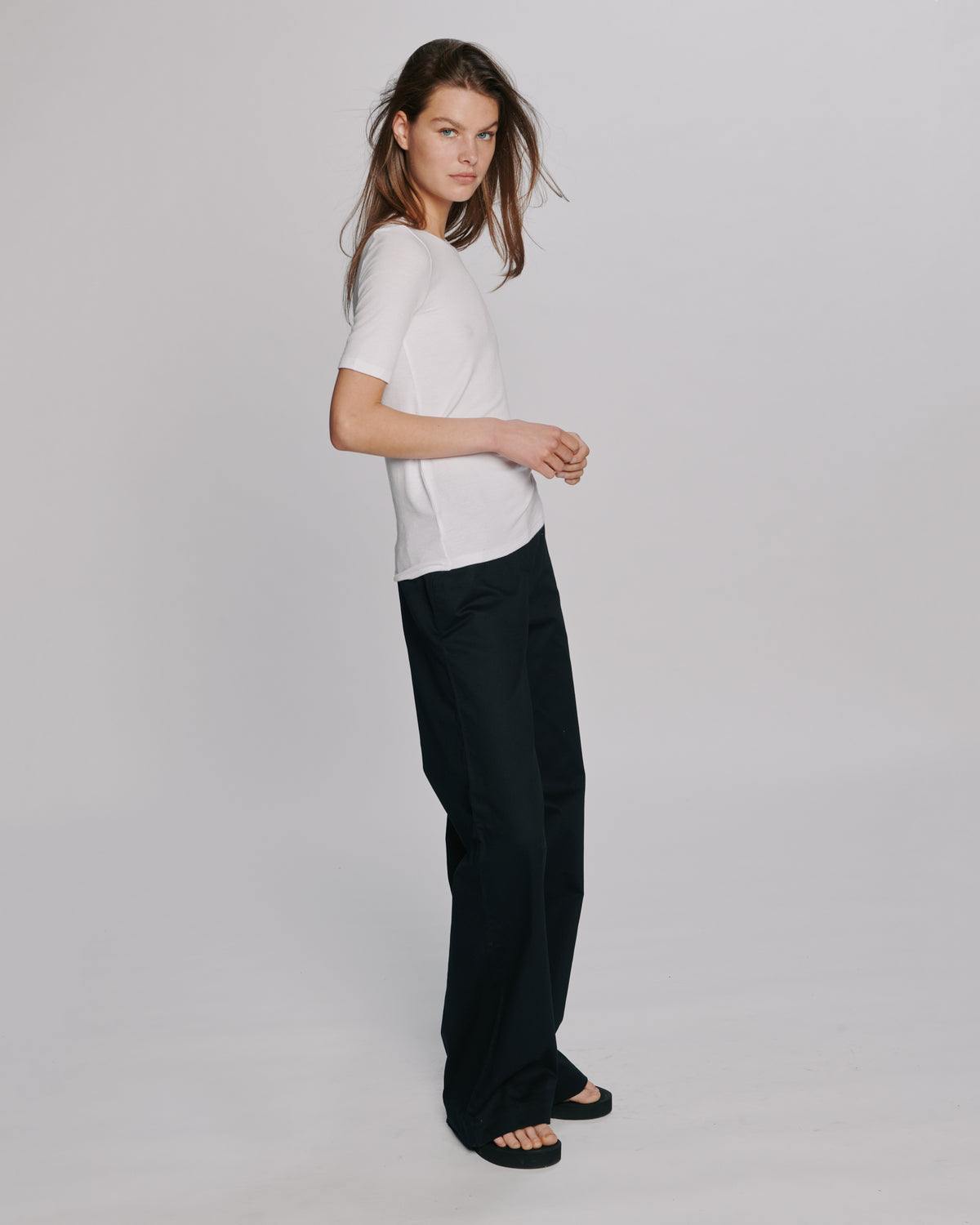 Modal Rib Short Sleeve Crew Neck Tee - White