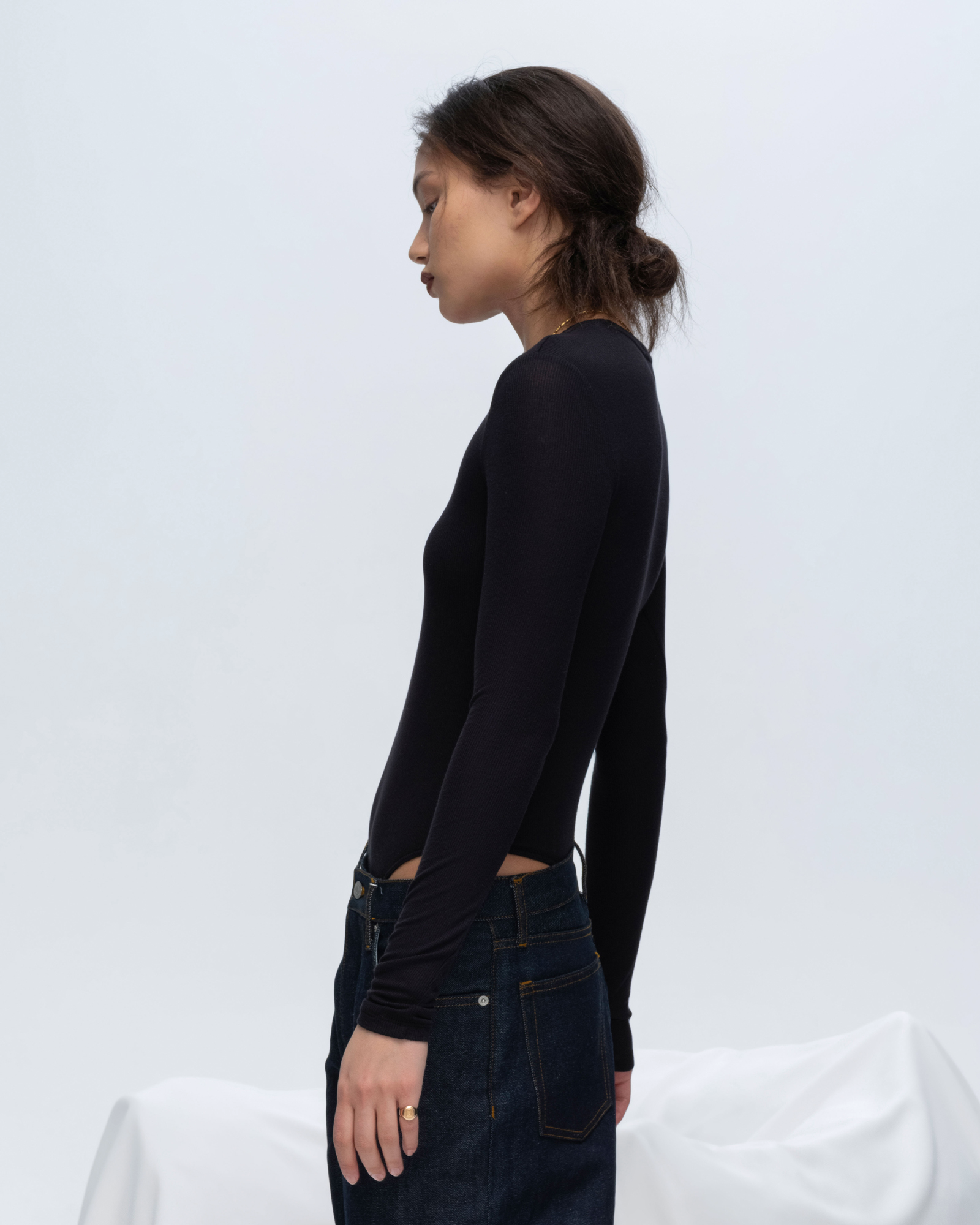 Modal Rib Long Sleeve Bodysuit - Black