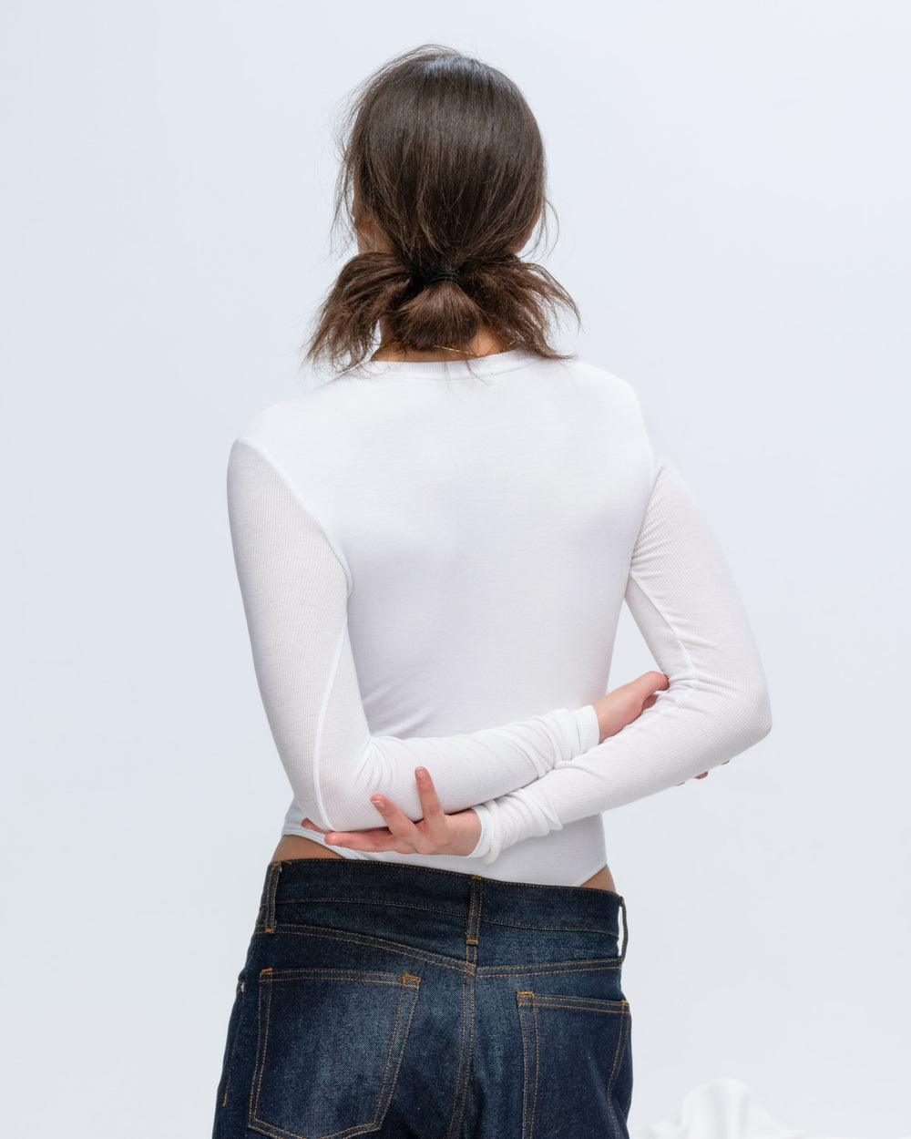 Modal Rib Long Sleeve Bodysuit - White
