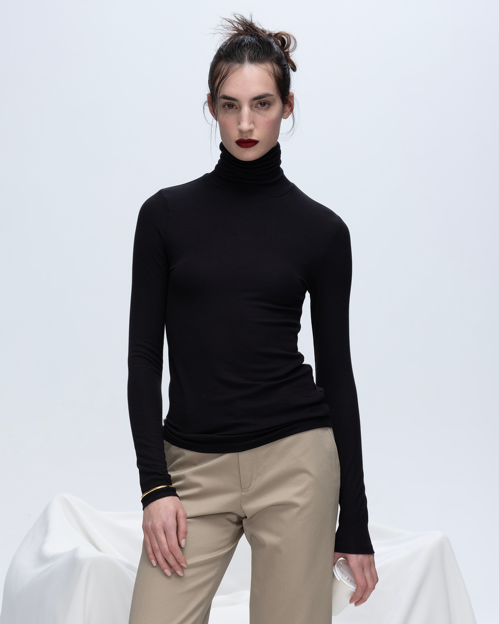 Modal Rib Turtleneck - Black