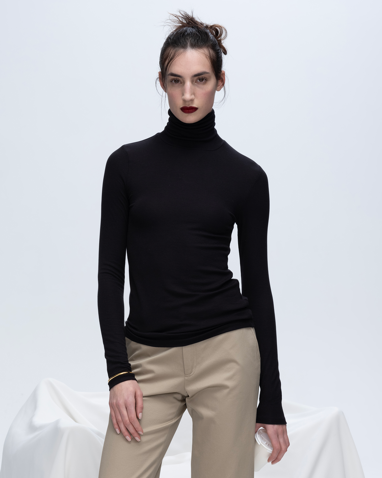 Modal Rib Turtleneck - Black