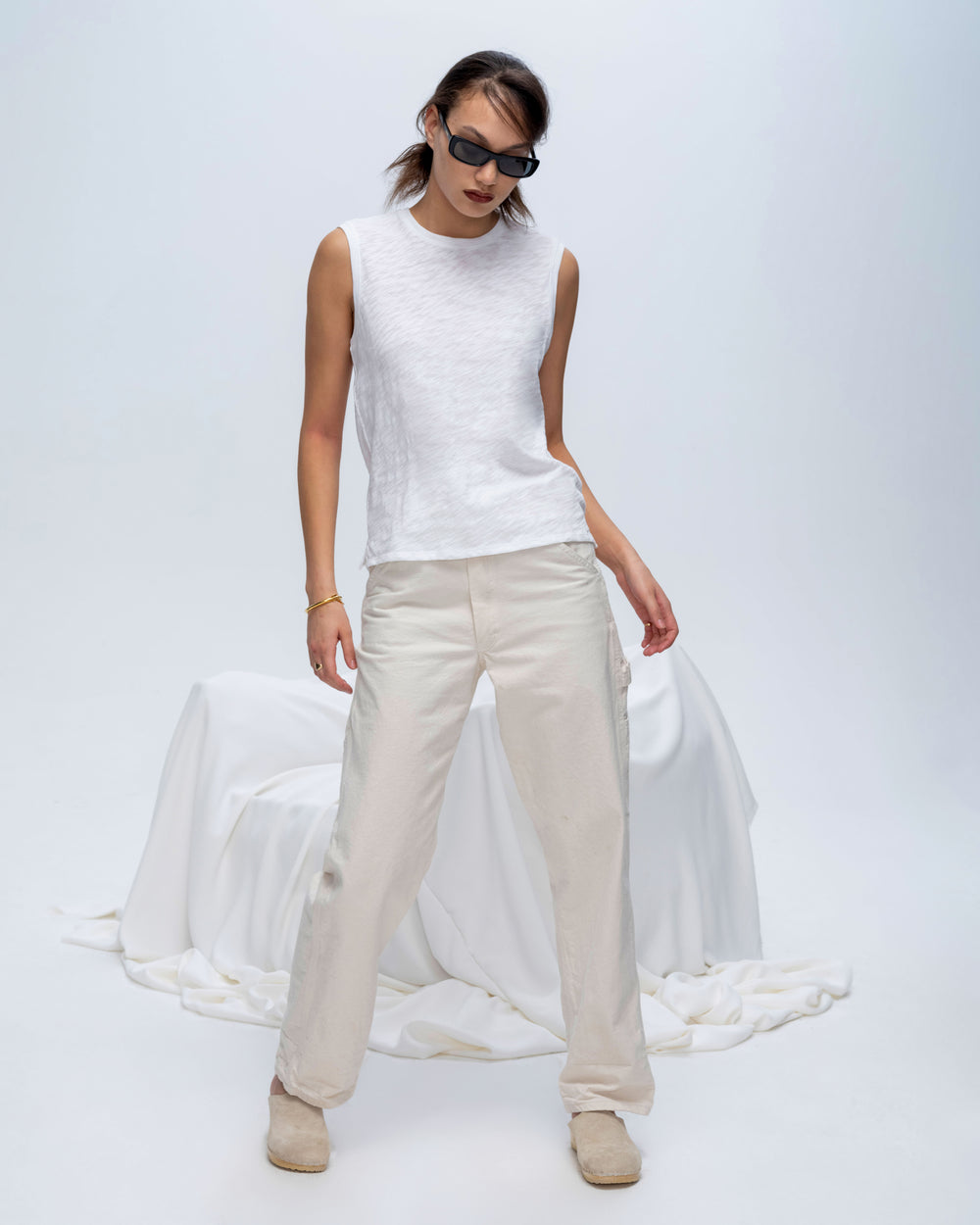 Slub Jersey Sleeveless Schoolboy Tee - White