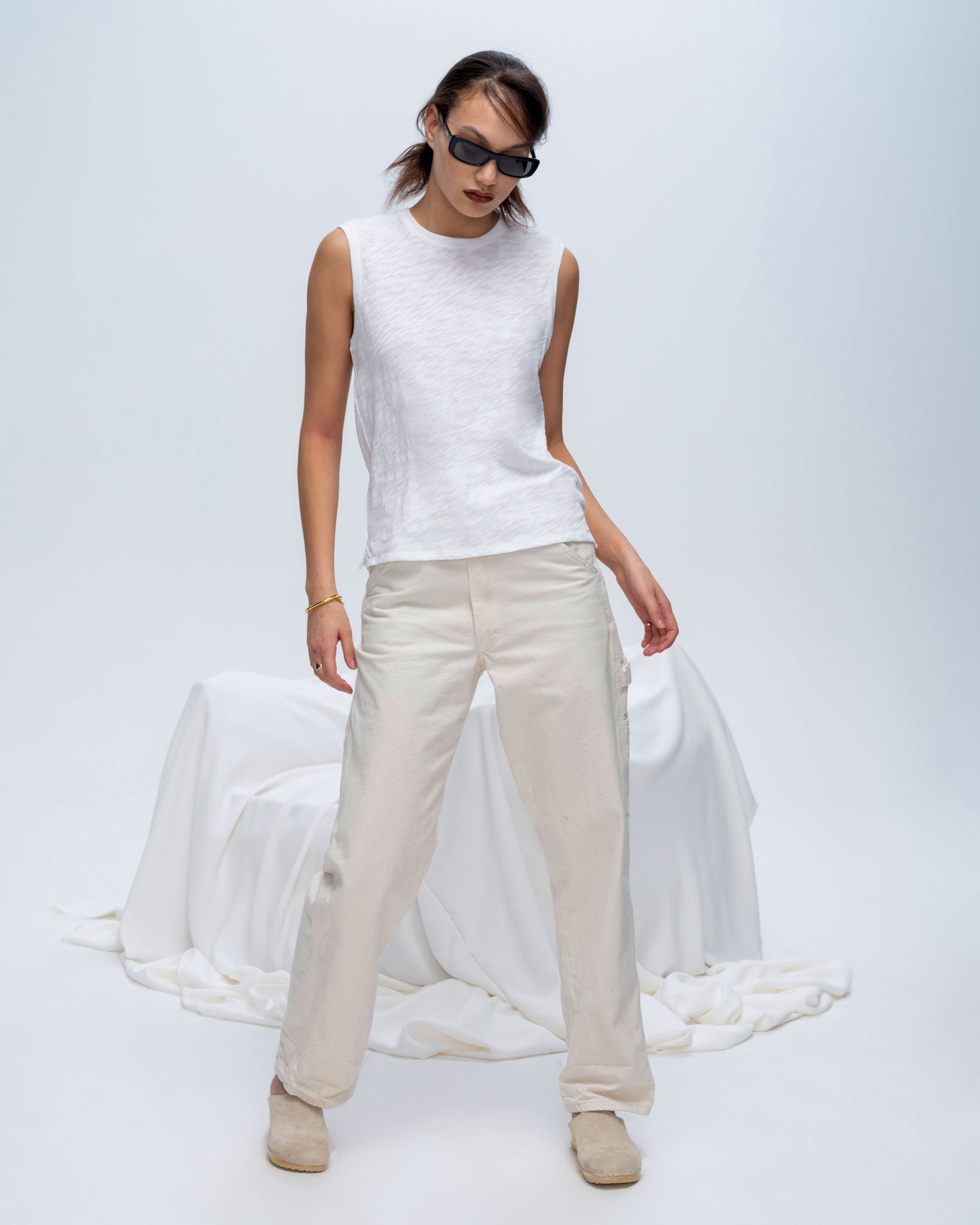 Slub Jersey Sleeveless Schoolboy Tee - White