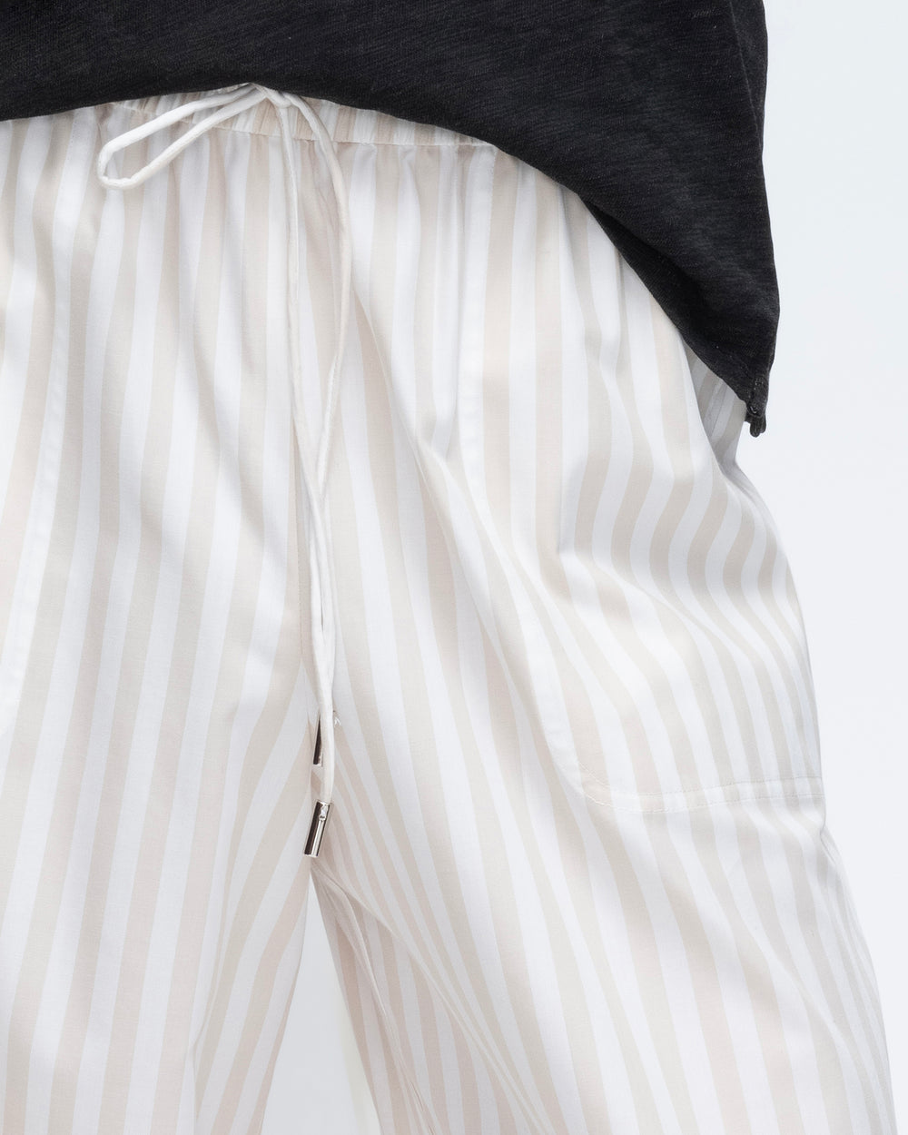Cotton Blend Yarn Die Stripe Pull on Pants - Soft Beige-Chalk