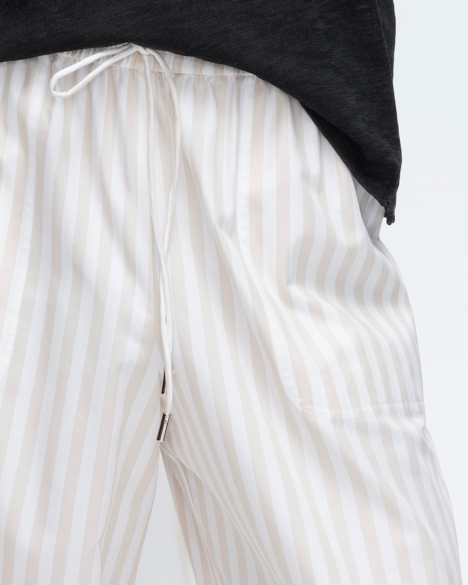 Cotton Blend Yarn Die Stripe Pull on Pants - Soft Beige-Chalk