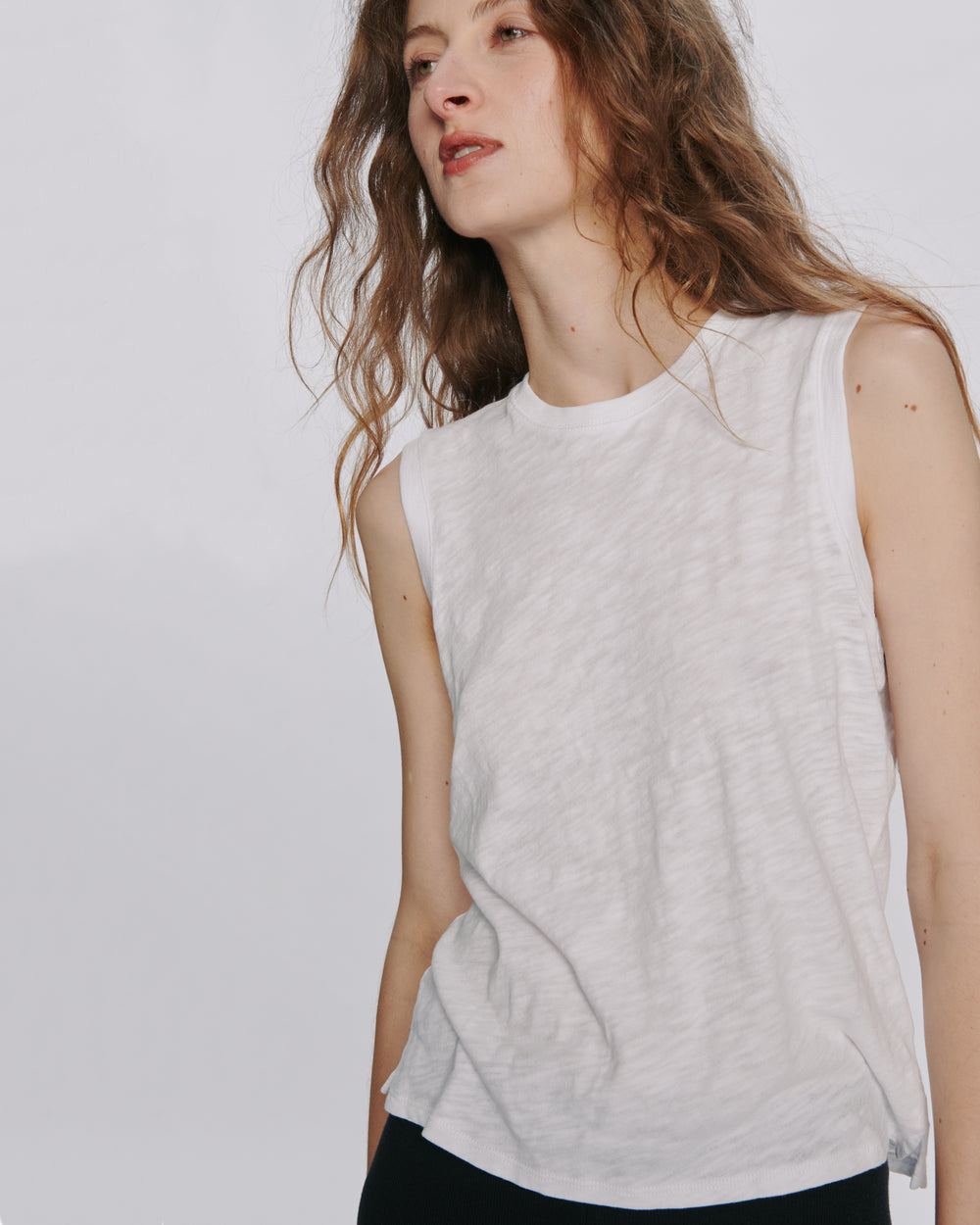 Slub Jersey Sleeveless Schoolboy Tee - White