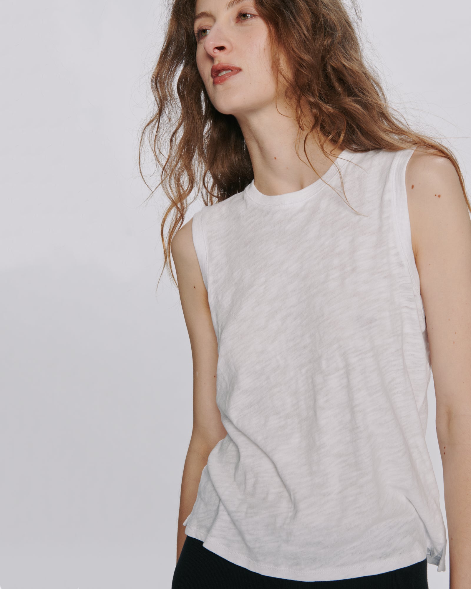 Slub Jersey Sleeveless Schoolboy Tee - White
