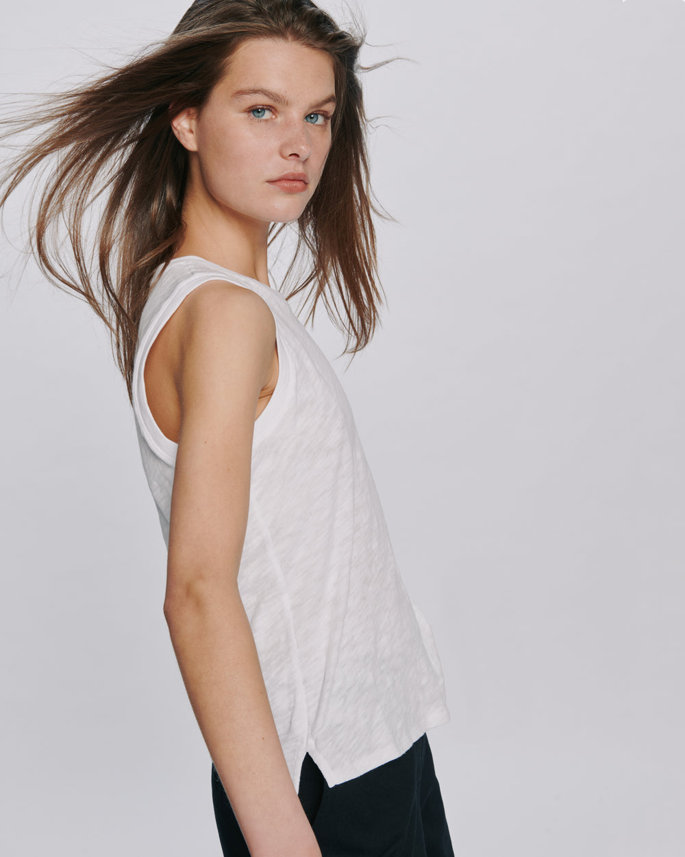 Slub Jersey Sleeveless Schoolboy Tee - White