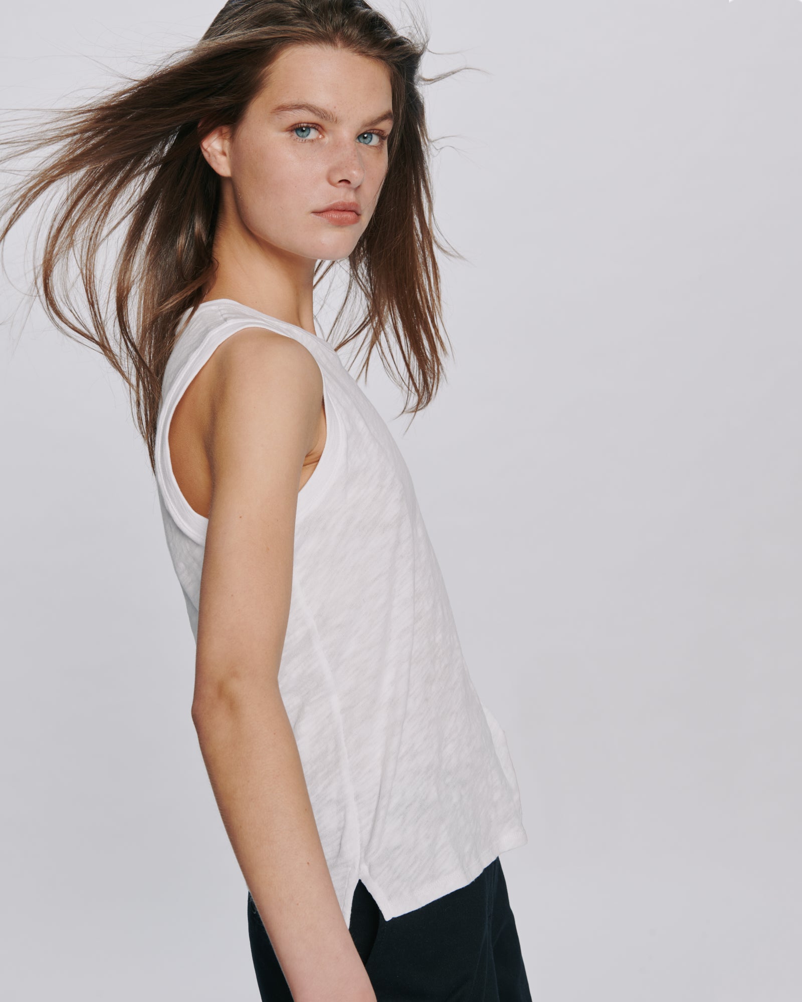 Slub Jersey Sleeveless Schoolboy Tee - White