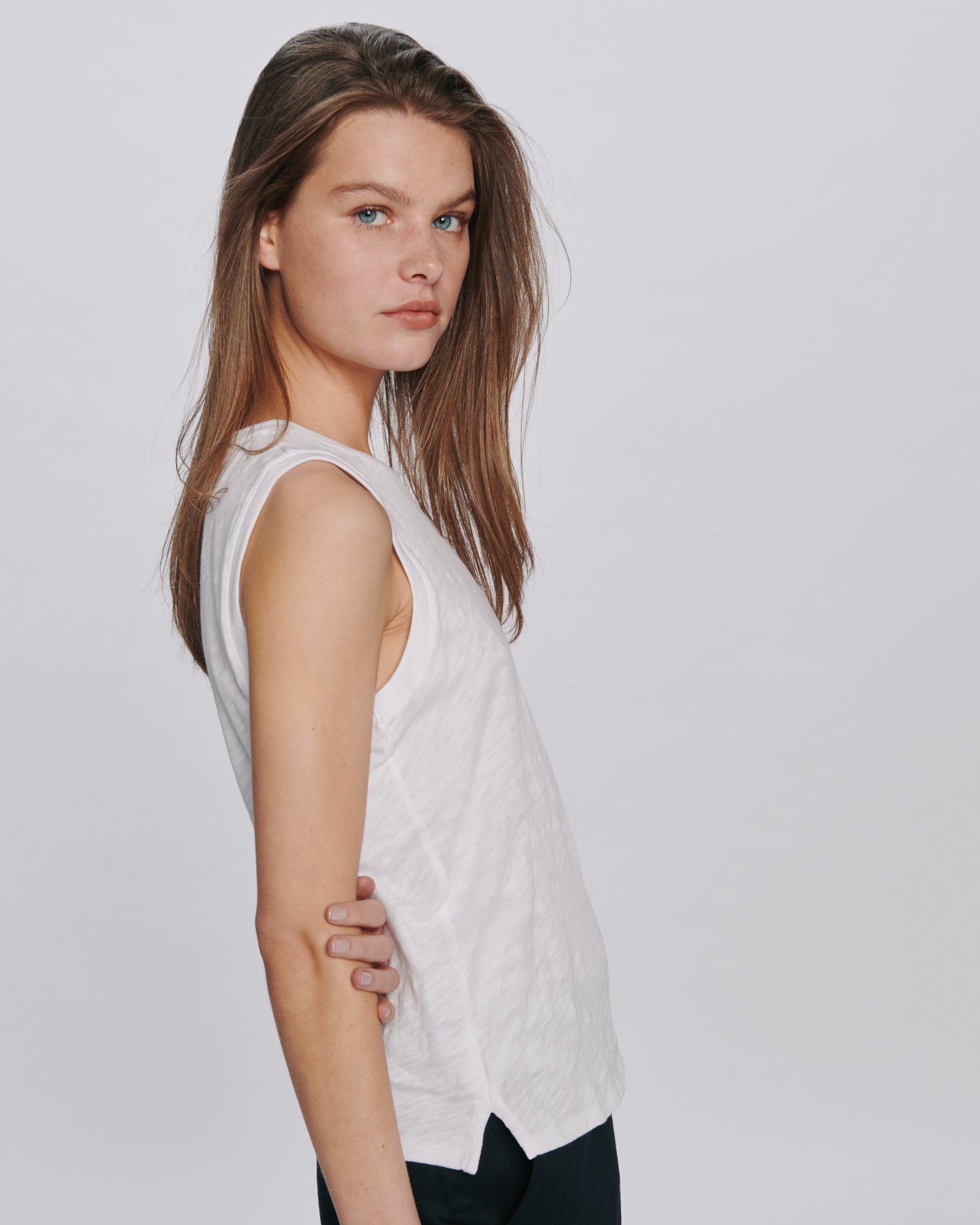 Slub Jersey Sleeveless Schoolboy Tee - White
