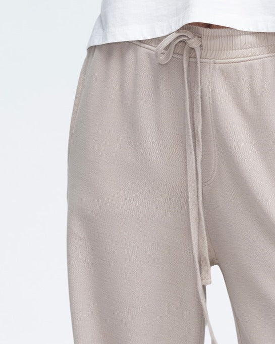 Pique Mixed Media Wide Leg Pants - Sandy Beige