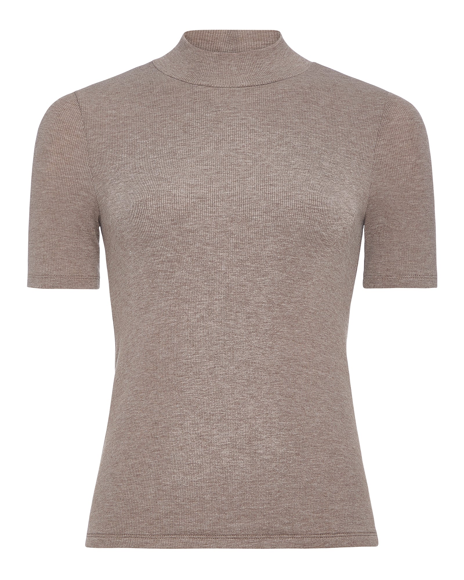 Modal Rib Short Sleeve Mock Neck Tee -  Faded Mocha