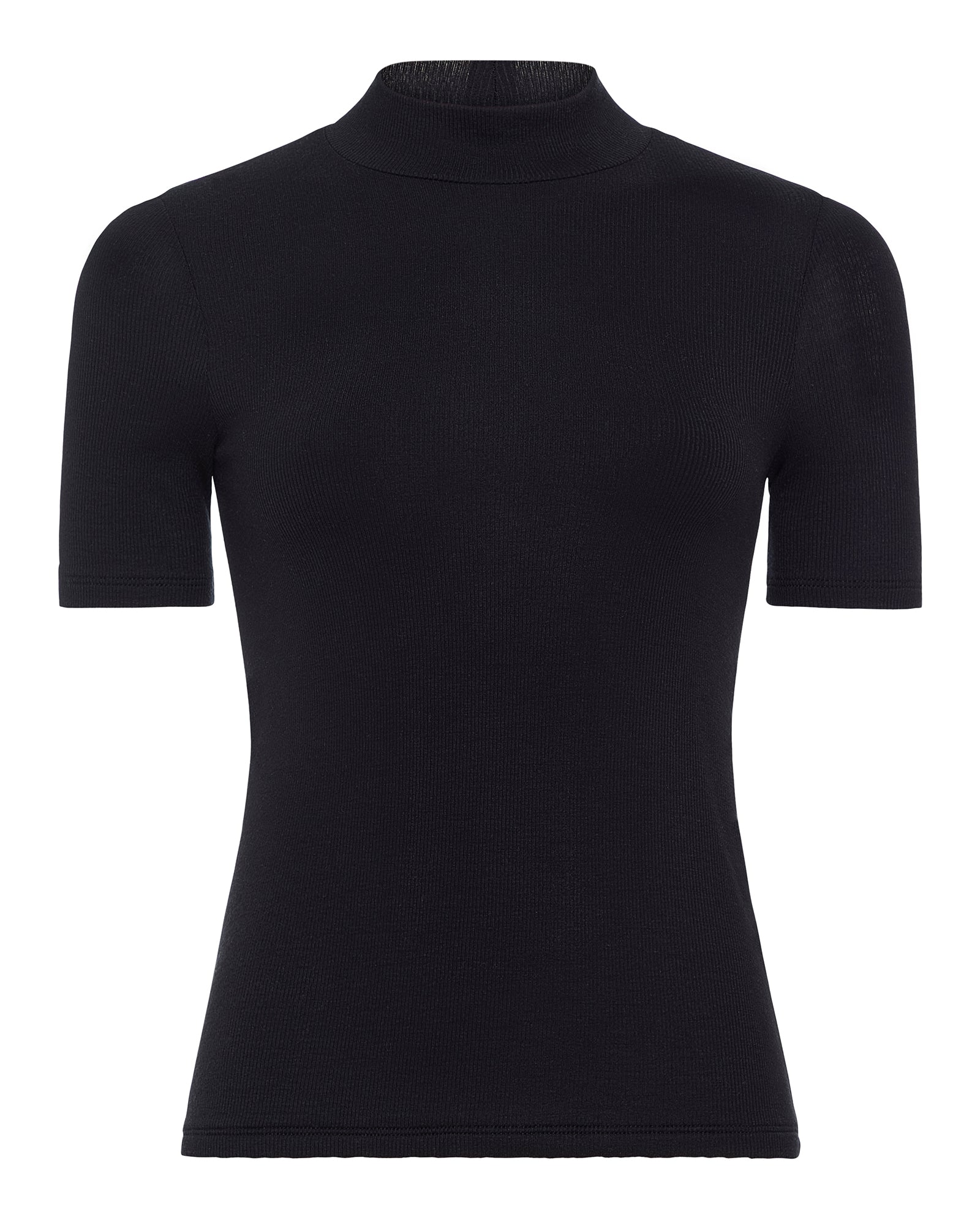Modal Rib Short Sleeve Mock Neck Tee - Black