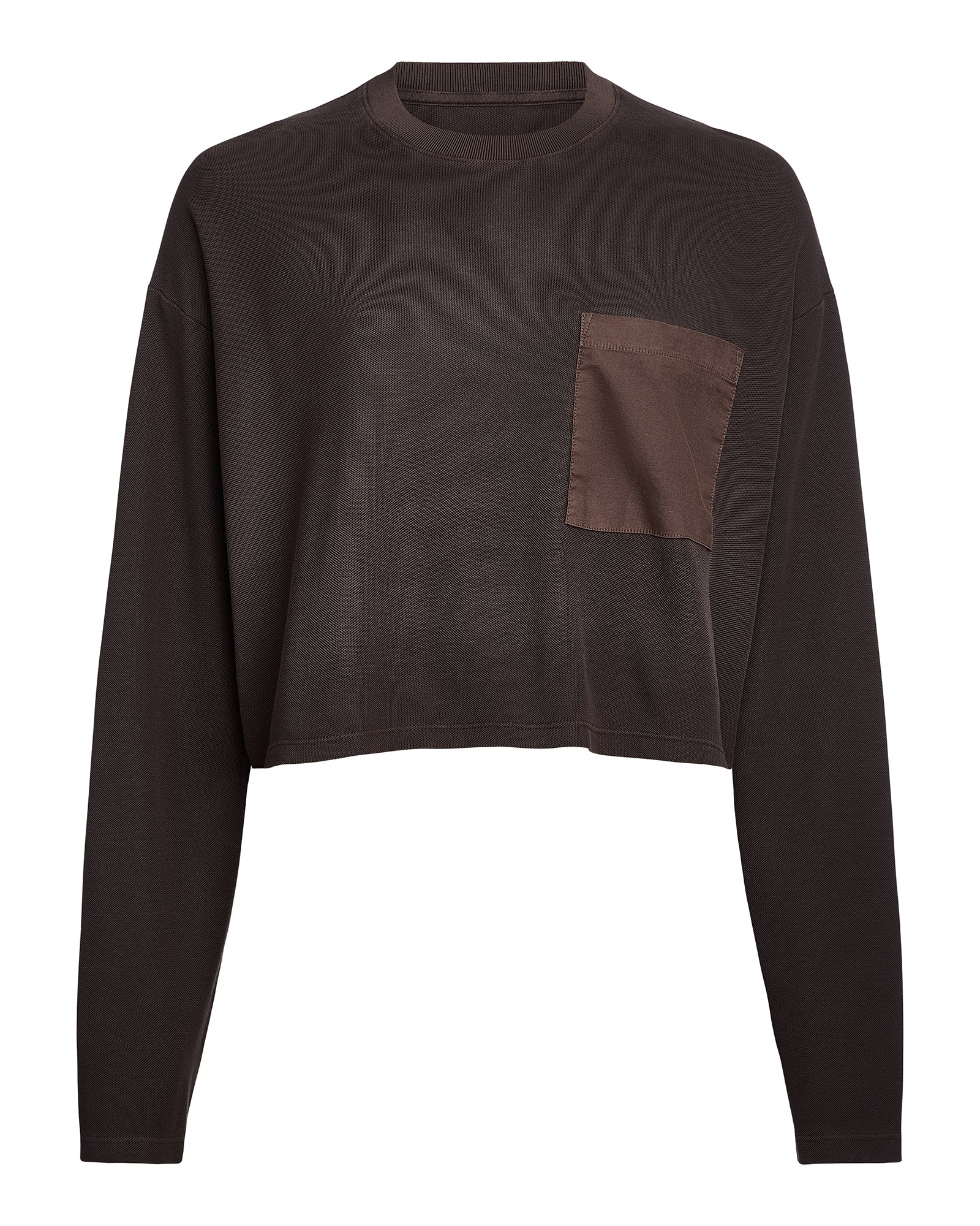 Mixed Media Pima Cotton Pique Pocket Tee - Dark Chocolate