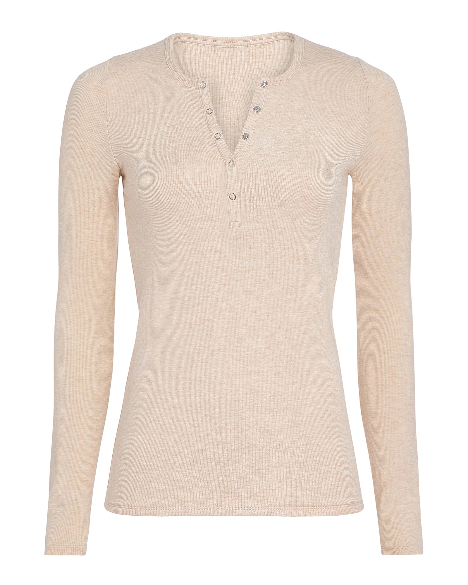 Modal Rib Henley -  Heather Soft Wheat