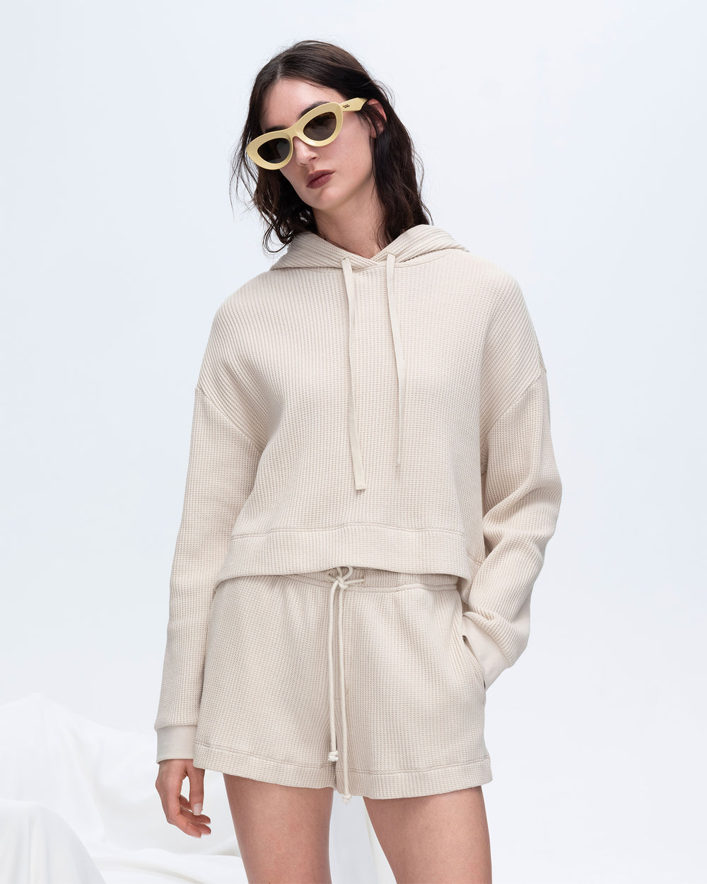 Slub Jersey Waffle Pull on Shorts - Soft Beige