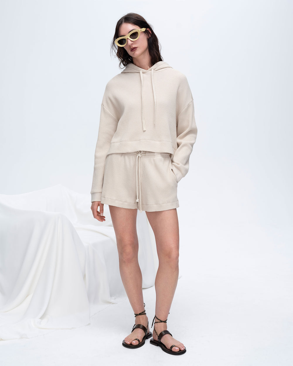 Slub Jersey Waffle Pull on Shorts - Soft Beige