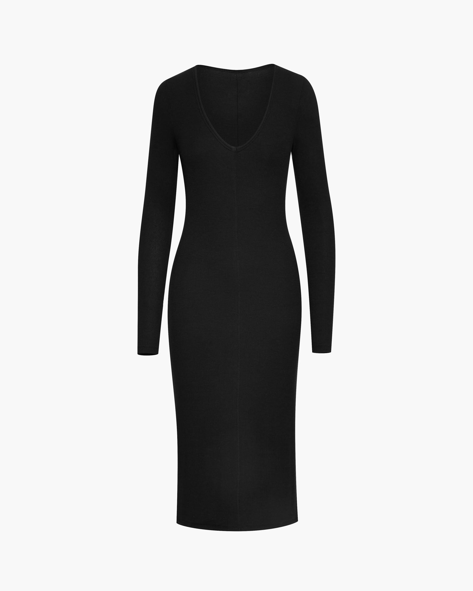 ATM Anthony Thomas Melillo Women's Modal Rib Long Sleeve Deep V-Neck Midi Dress - Black ATM Anthony Thomas Melillo Women's Modal Rib Long Sleeve Deep V-Neck Midi Dress - Black