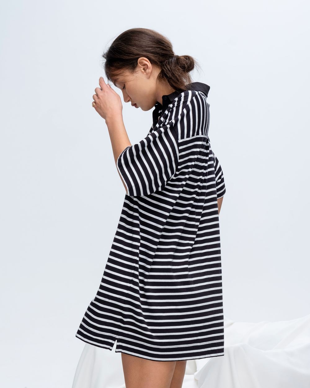 Stripe Classic Jersey Short Sleeve Polo Dress - Black-White