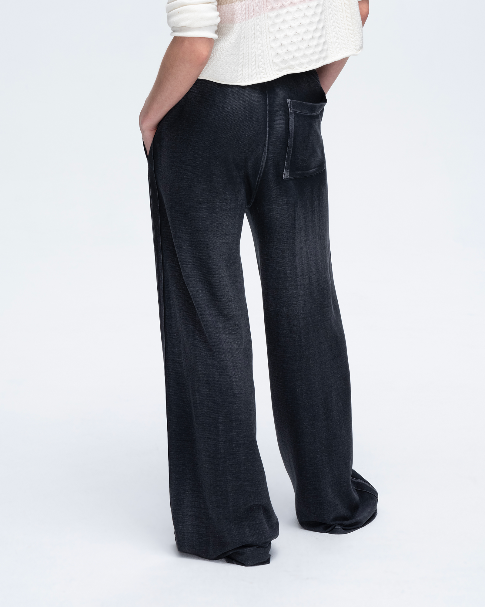 Pique Mixed Media Wide Leg Pants - Black