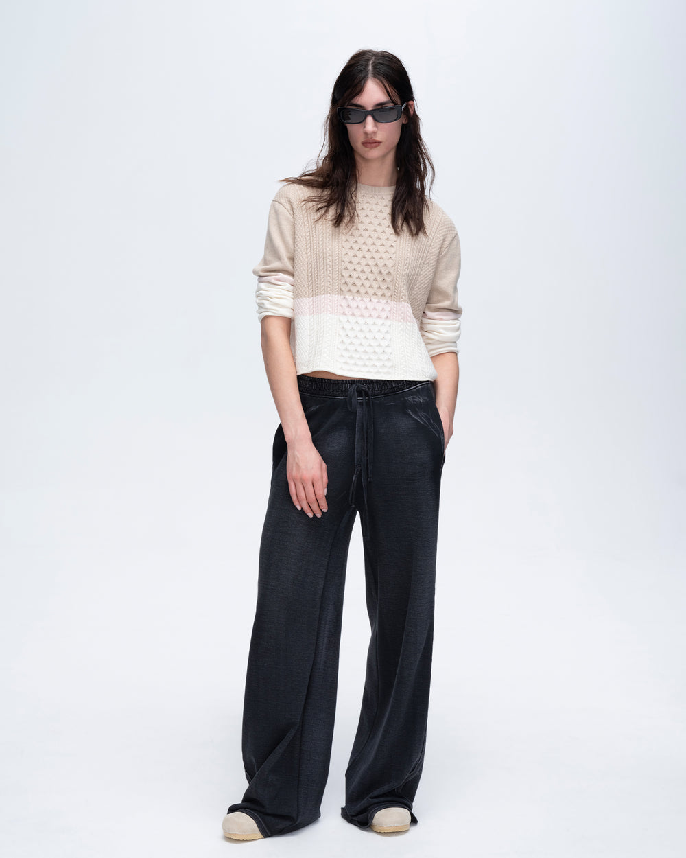 Cotton Cashmere Colorblock Crew Neck Sweater - Chalk-Multi