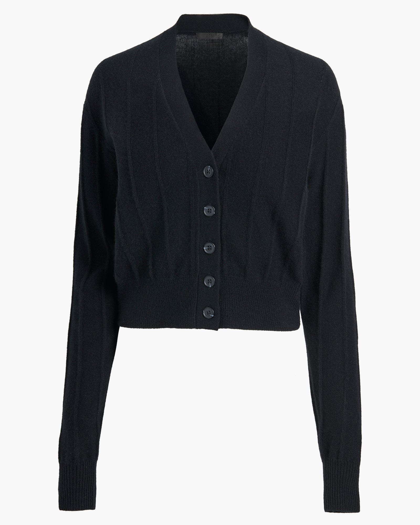 Cashmere Wide Rib Cardigan - Black