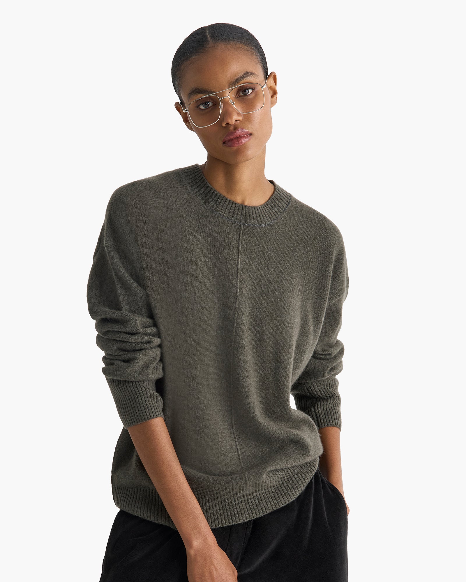 Cashmere Crew Neck Sweater - Fatigue