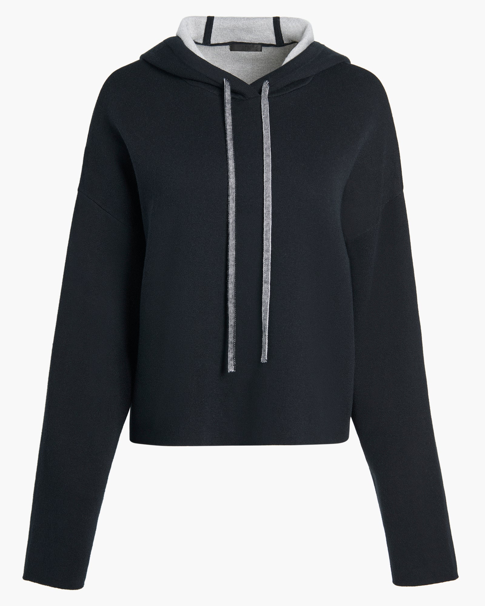 Cotton Cashmere Plaited Oversized Hoodie - Black Silver