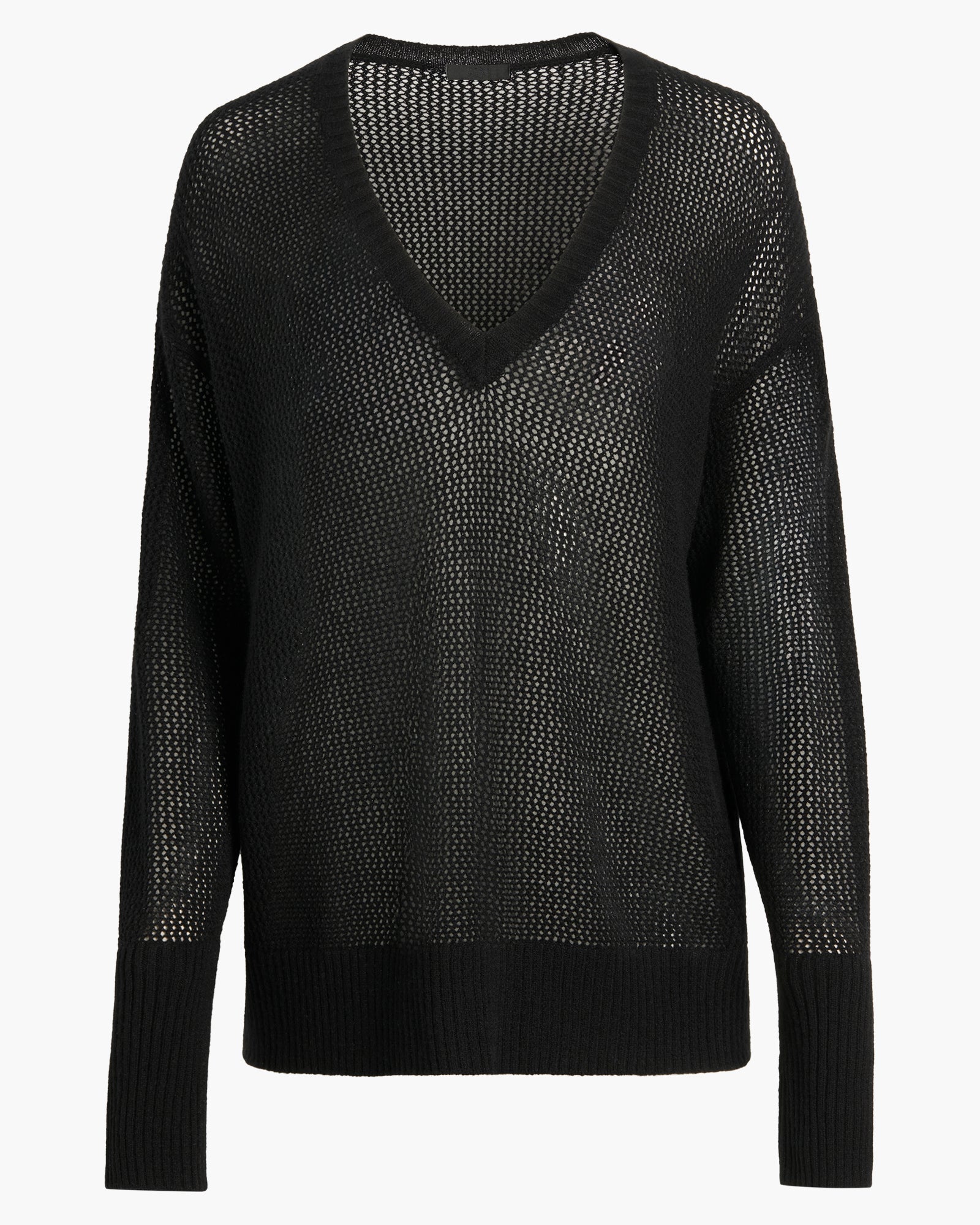 Cashmere Mesh Stitch V-Neck Sweater - Caviar Sparkle