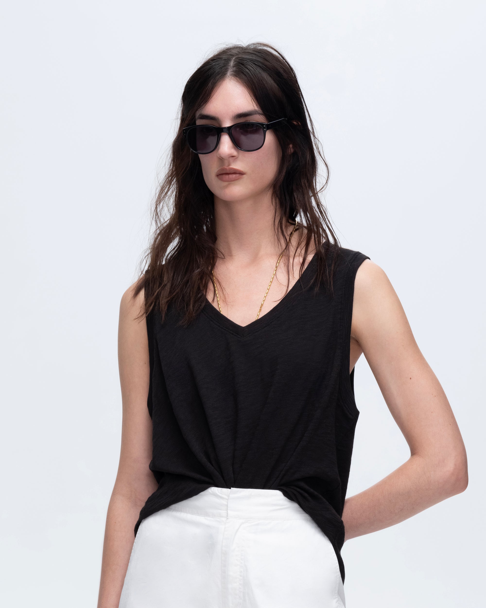 Slub Jersey V-Neck Tank - Black