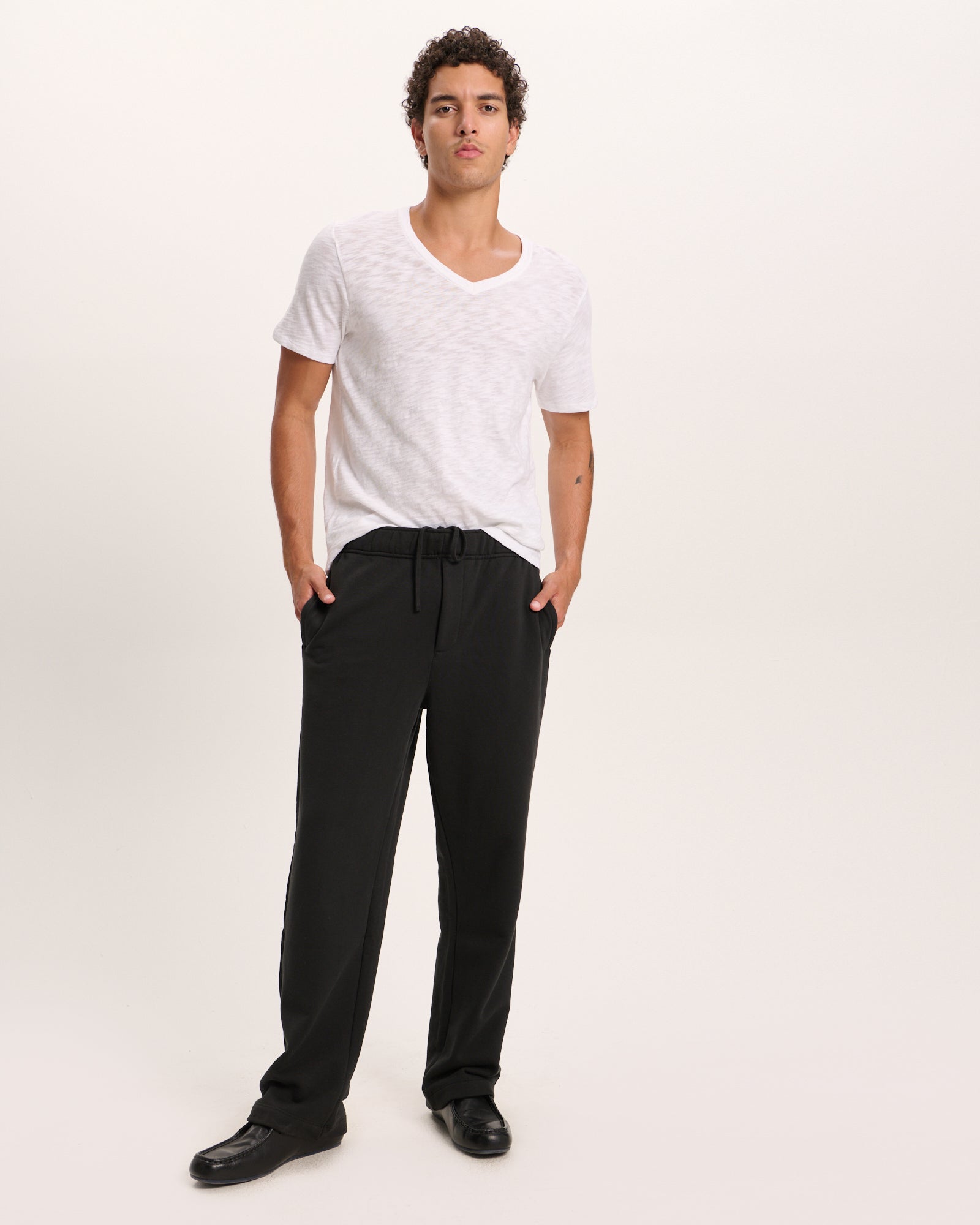 French Terry Straight Leg Sweatpants - Black